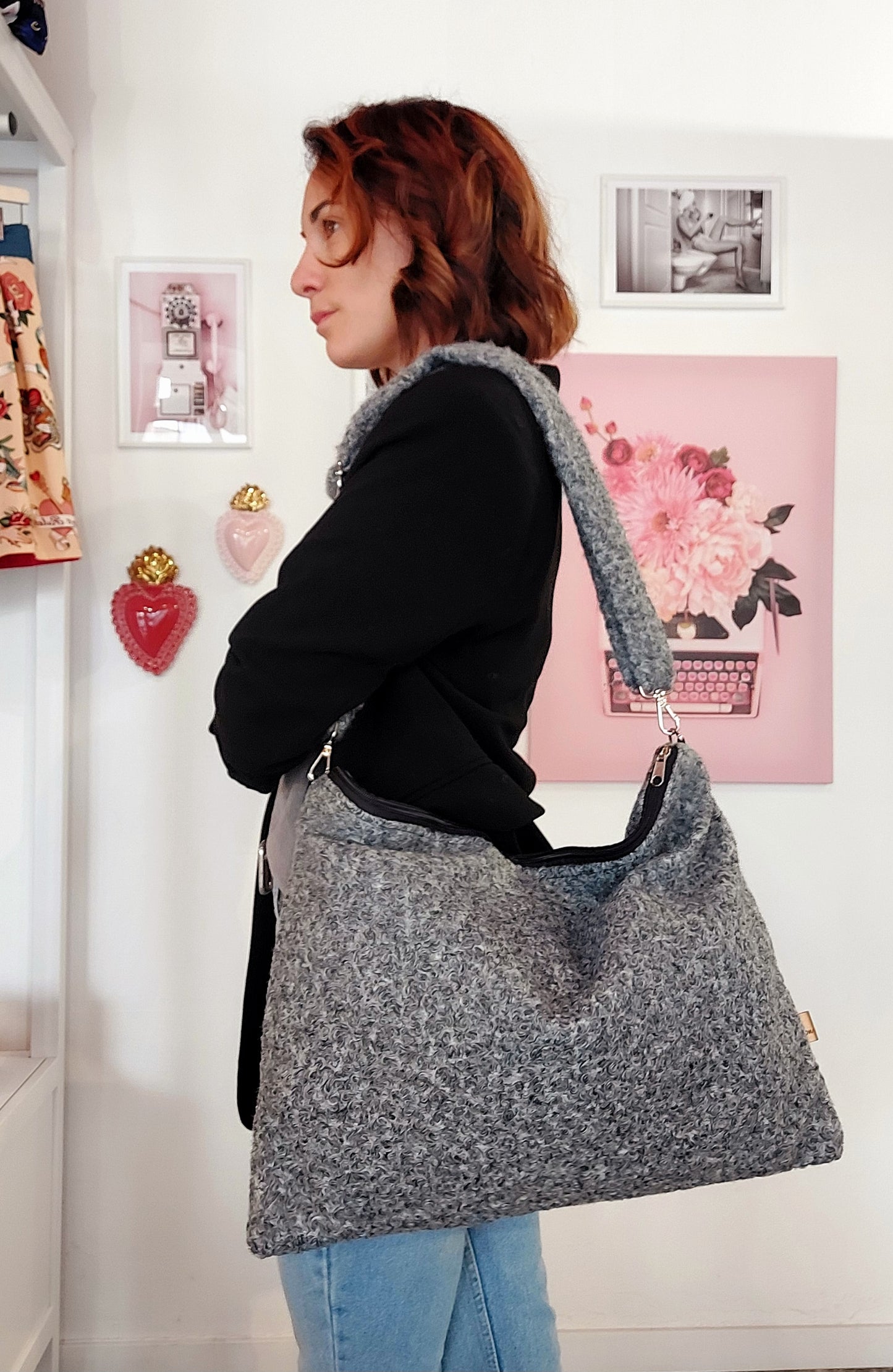 "ELSA" winter bag GREY tracolla maxi lana