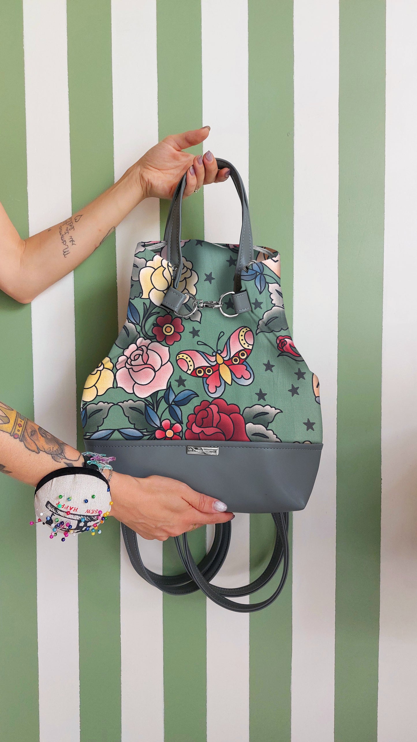 BORSA ZAINO 3 IN 1 GRIGIO / true love verde