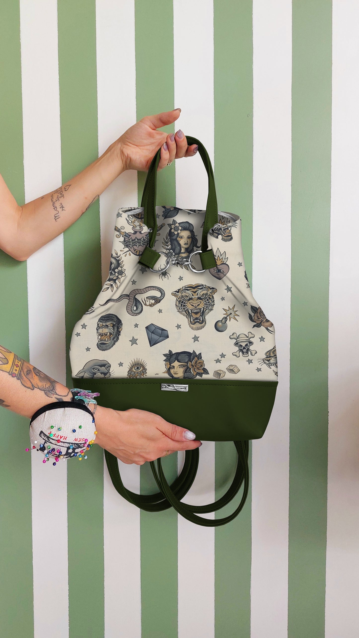 BORSA ZAINO 3 IN 1 VERDE / tattoo beige