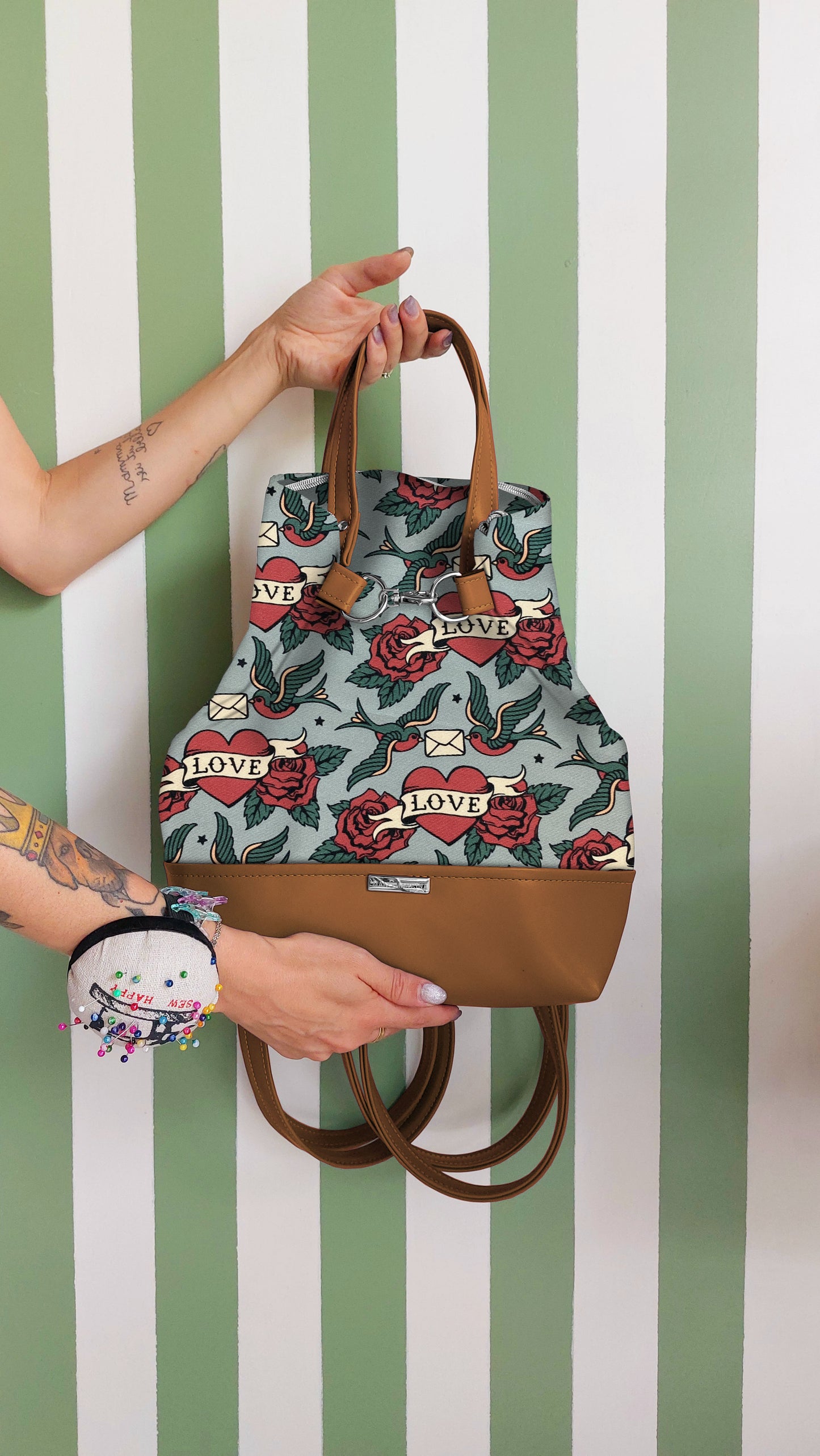 BORSA ZAINO 3 IN 1 cuoio / love rondini