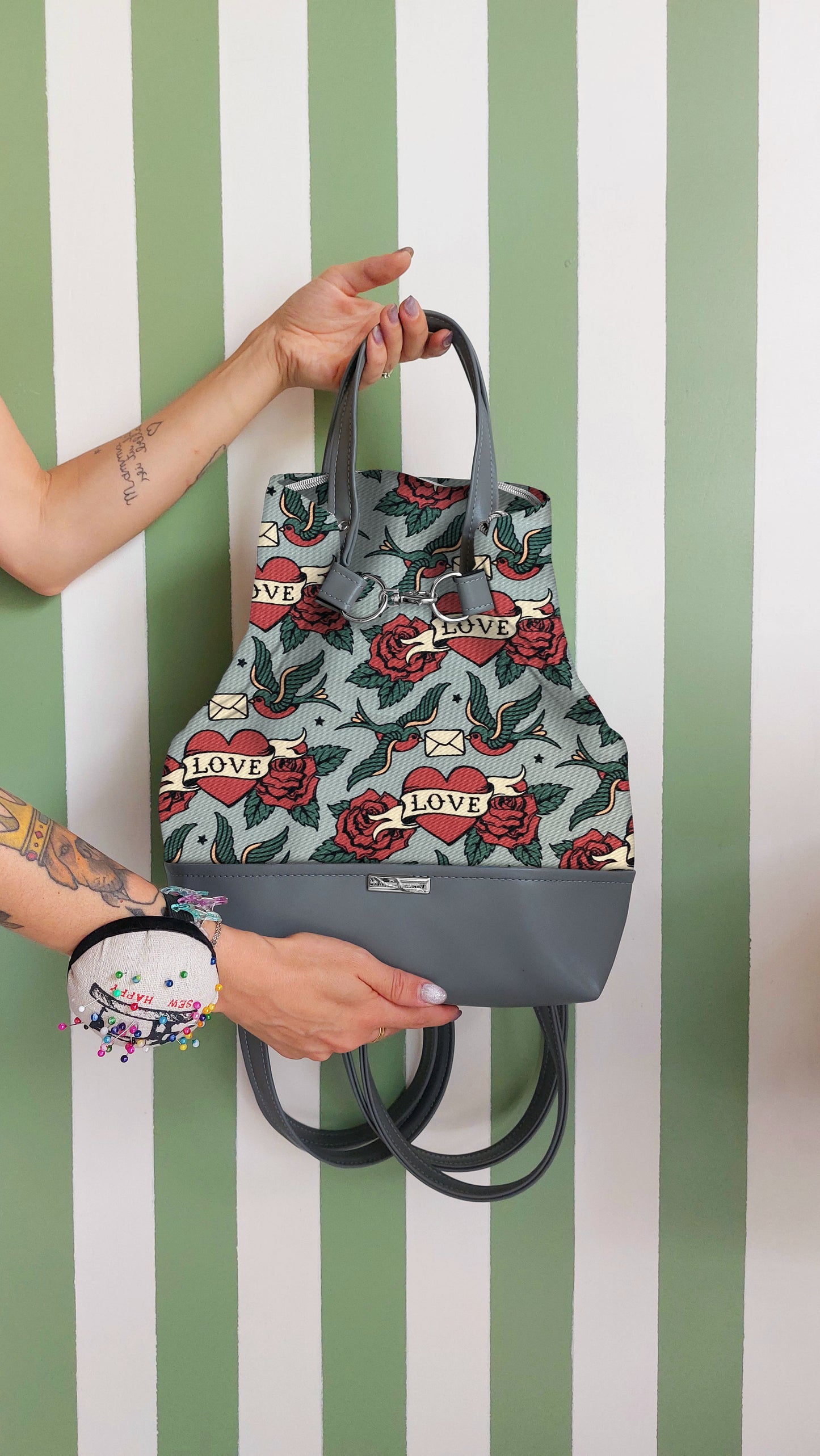 BORSA ZAINO 3 IN 1 grigio / love rondini