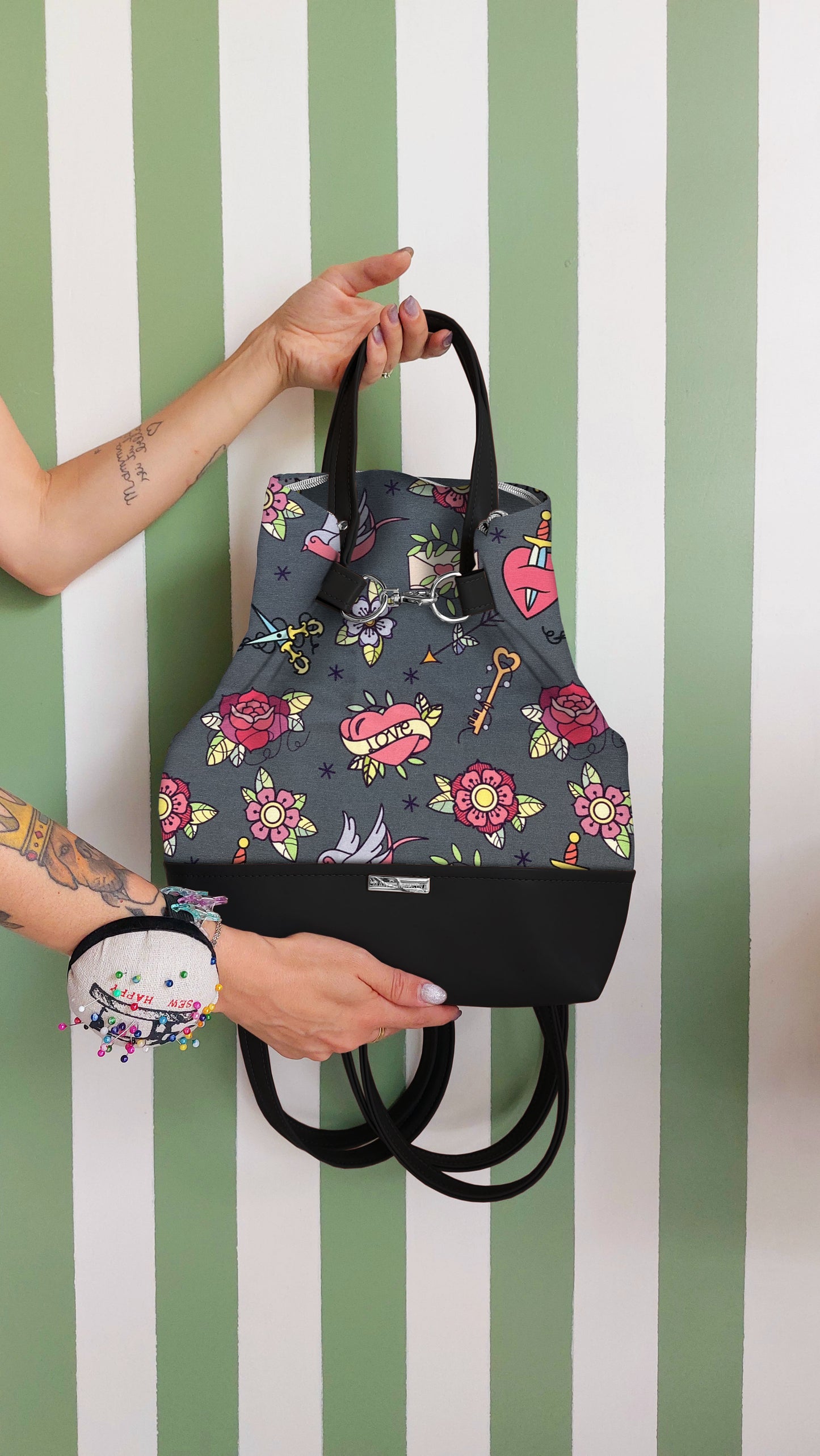 BORSA ZAINO 3 IN 1 NERO / love pink