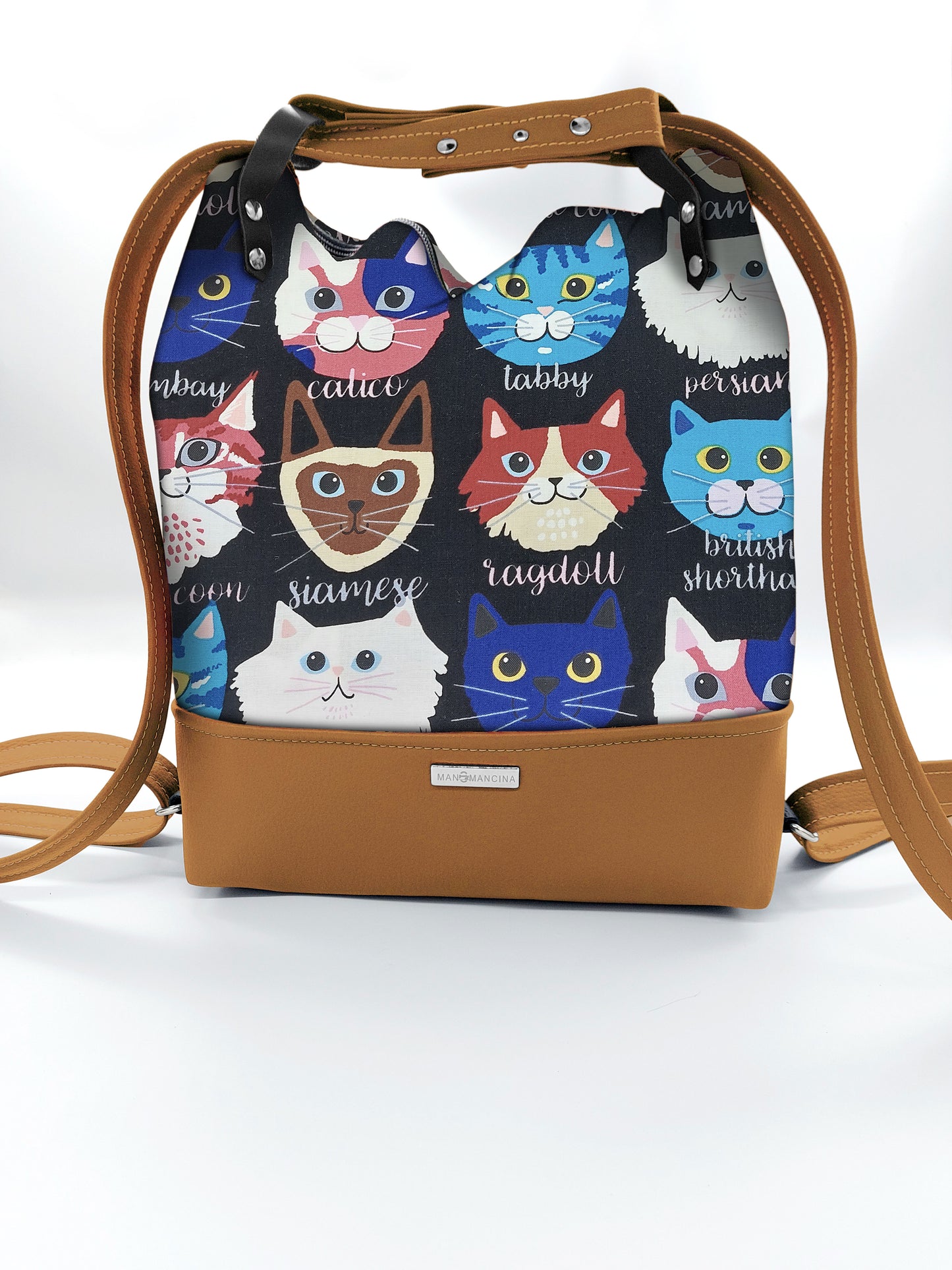 BORSA/ZAINO "BETTA" 2 IN 1 - CUOIO / gatti