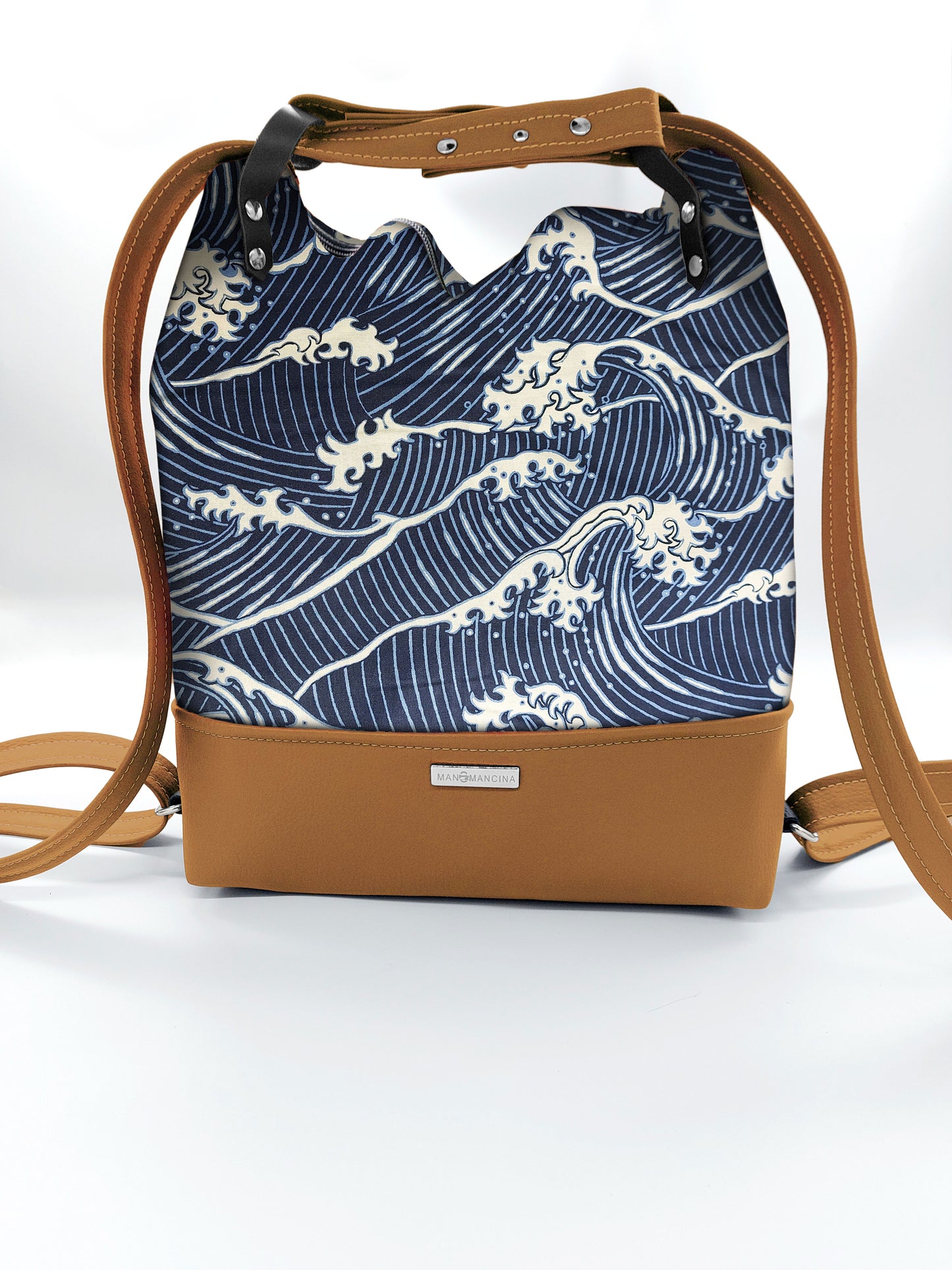 BORSA/ZAINO "BETTA" 2 IN 1 - CUOIO / onde blu