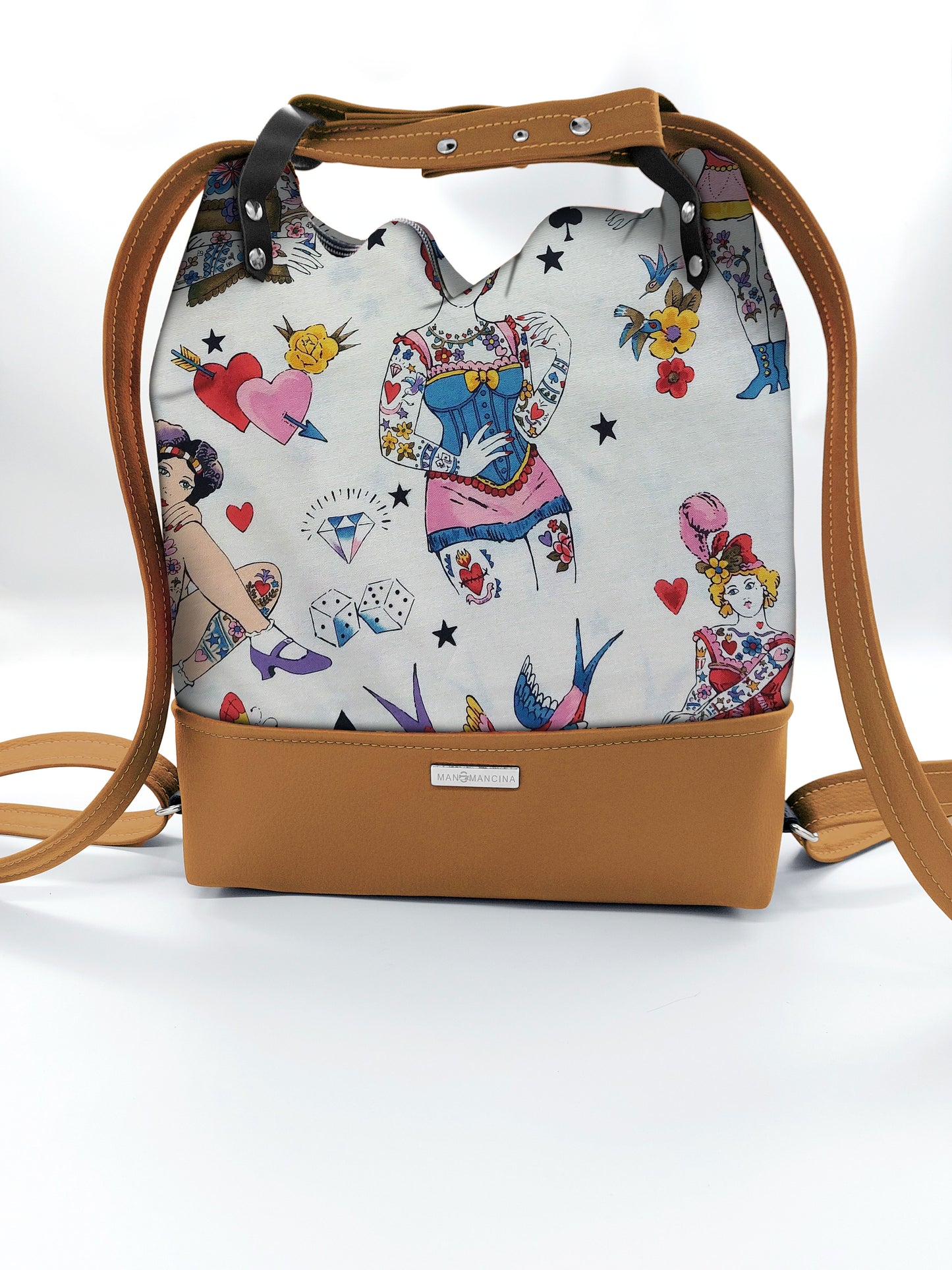 BORSA/ZAINO "BETTA" 2 IN 1 - CUOIO / bambole tattoo