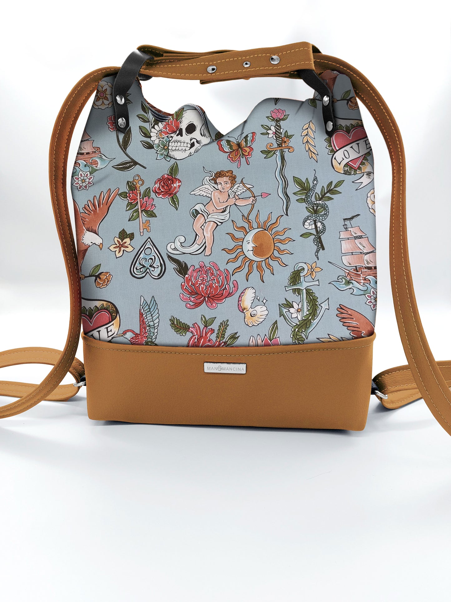 BORSA/ZAINO "BETTA" 2 IN 1 - CUOIO / tell tale azzurro