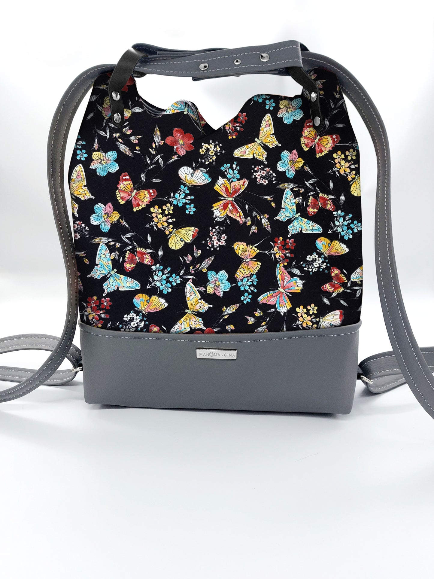 BORSA/ZAINO "BETTA" 2 IN 1 - GRIGIO / Butterfly nero