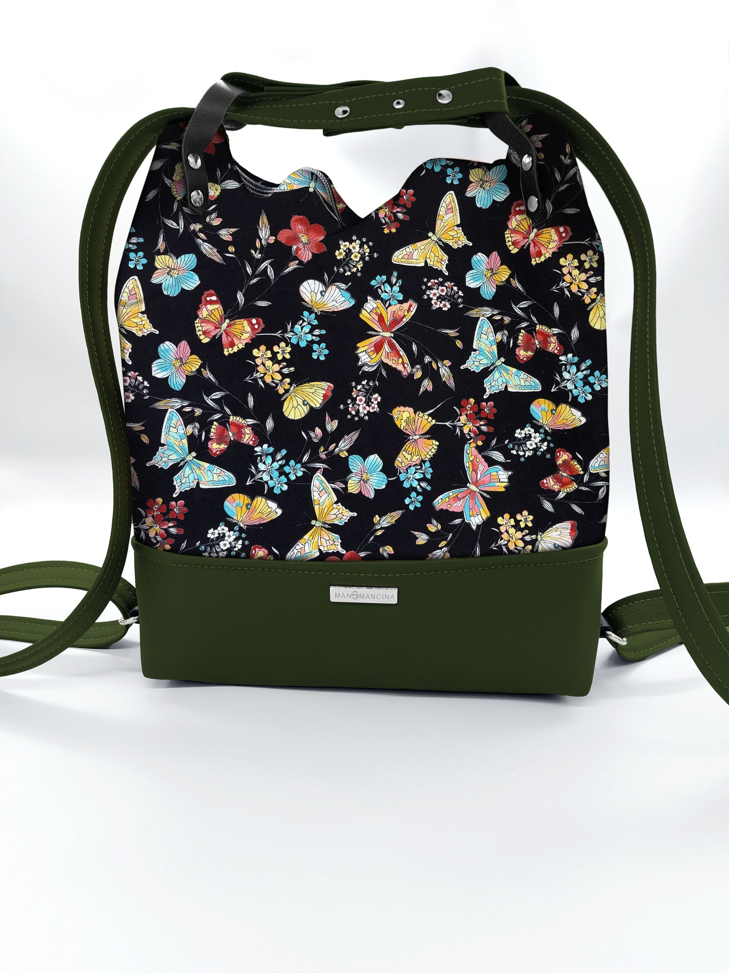 BORSA/ZAINO "BETTA" 2 IN 1 - VERDE/ butterfly nero
