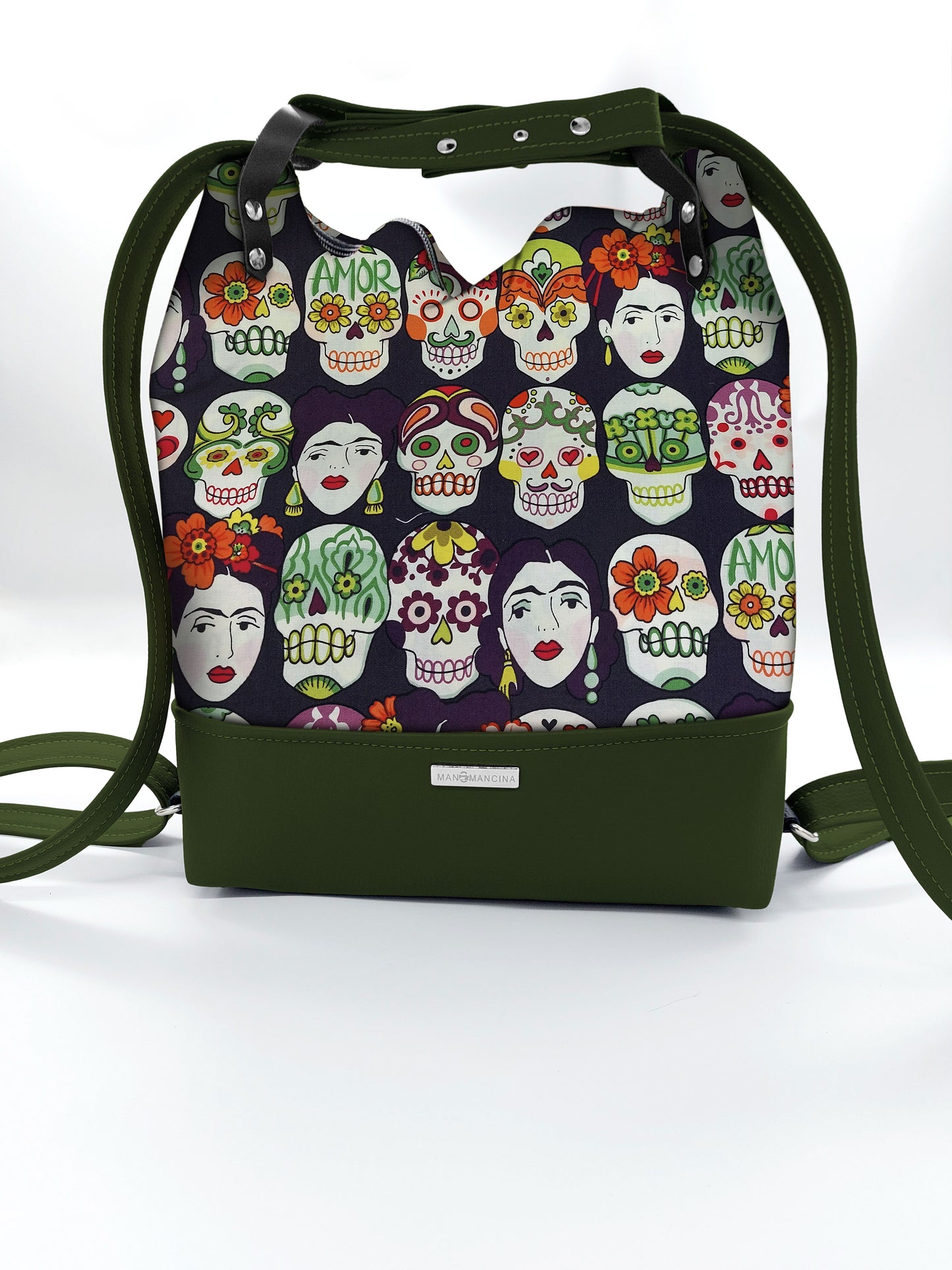 BORSA/ZAINO "BETTA" 2 IN 1 - VERDE / teschi FRIDA