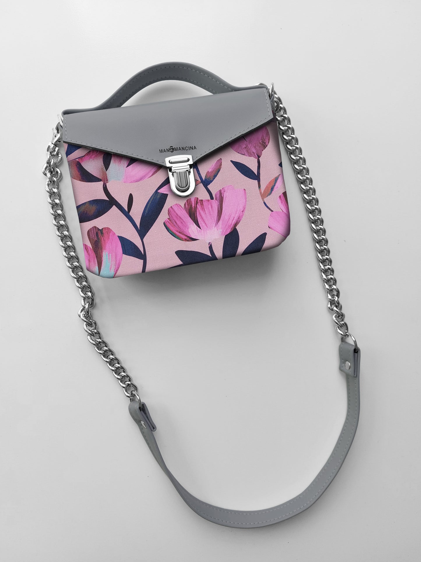 BORSETTA grigio/flowers fucsia