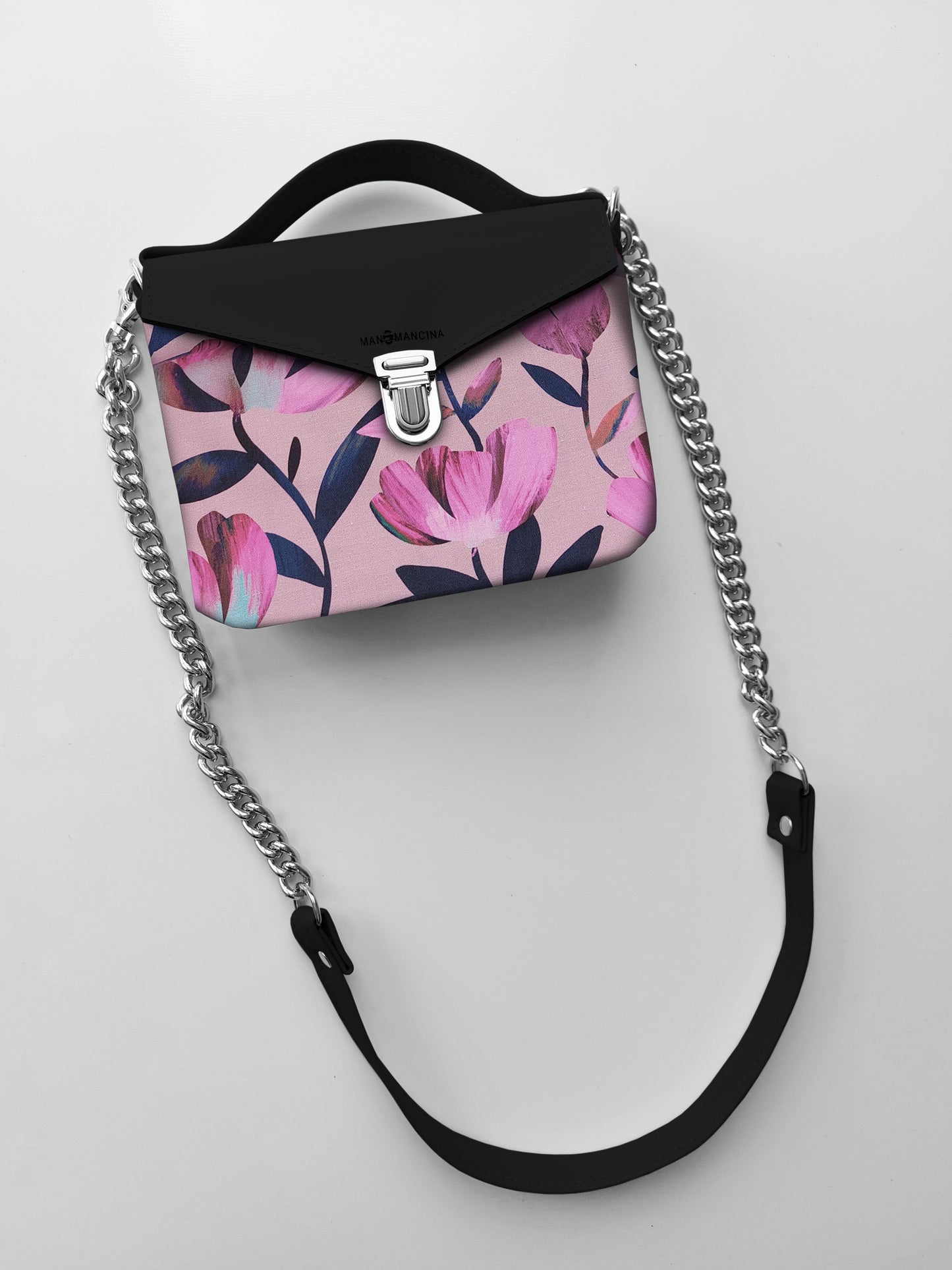 BORSETTA nero/flower fuxia