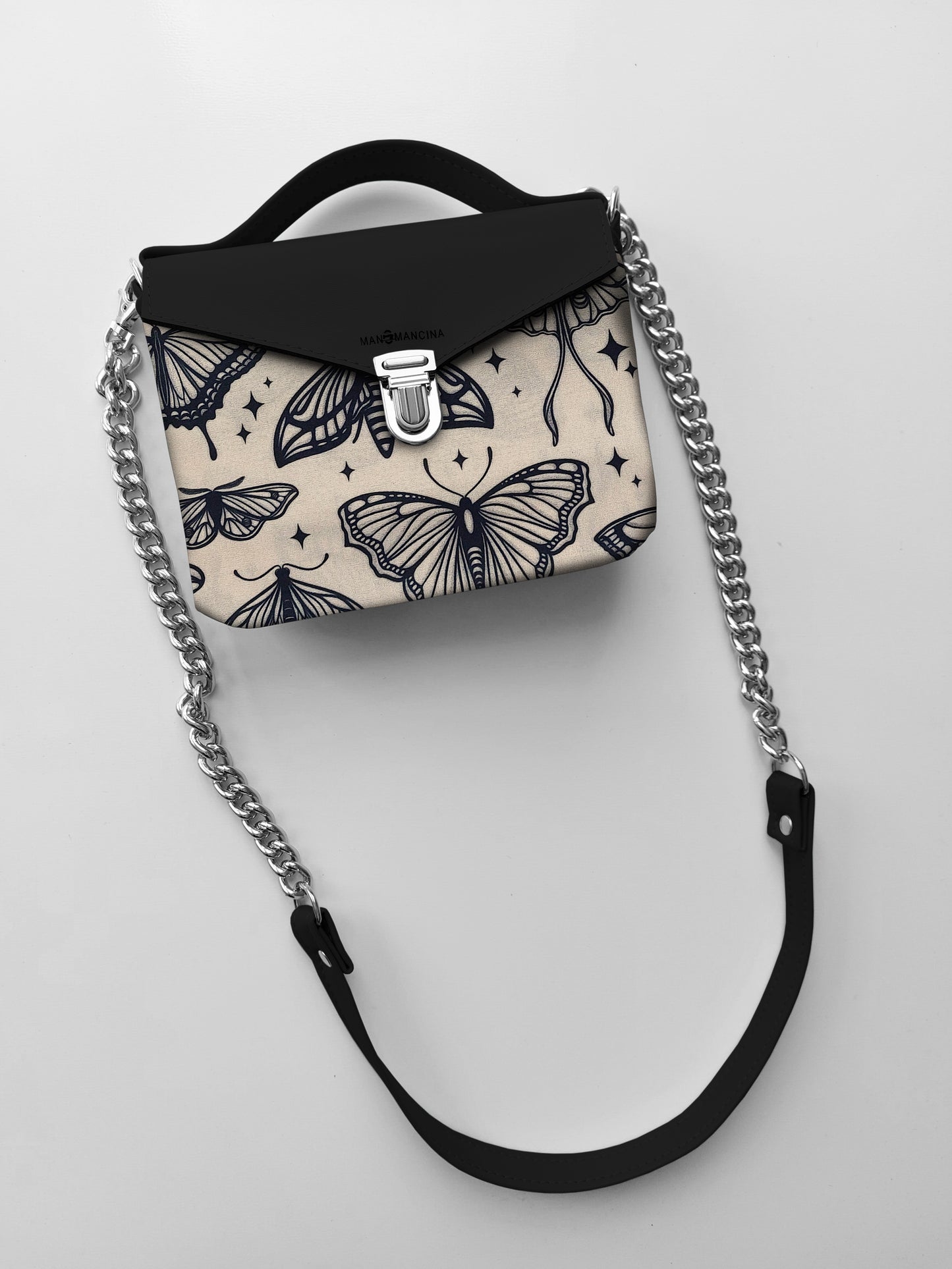 BORSETTA nero/farfalle beige