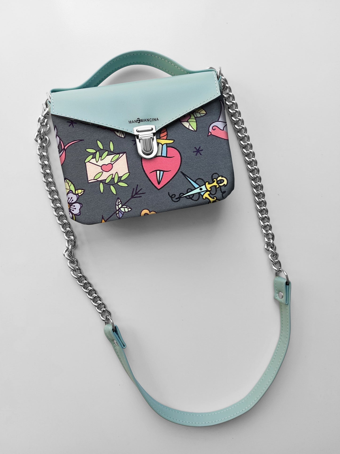 BORSETTA verde pastello / love pink