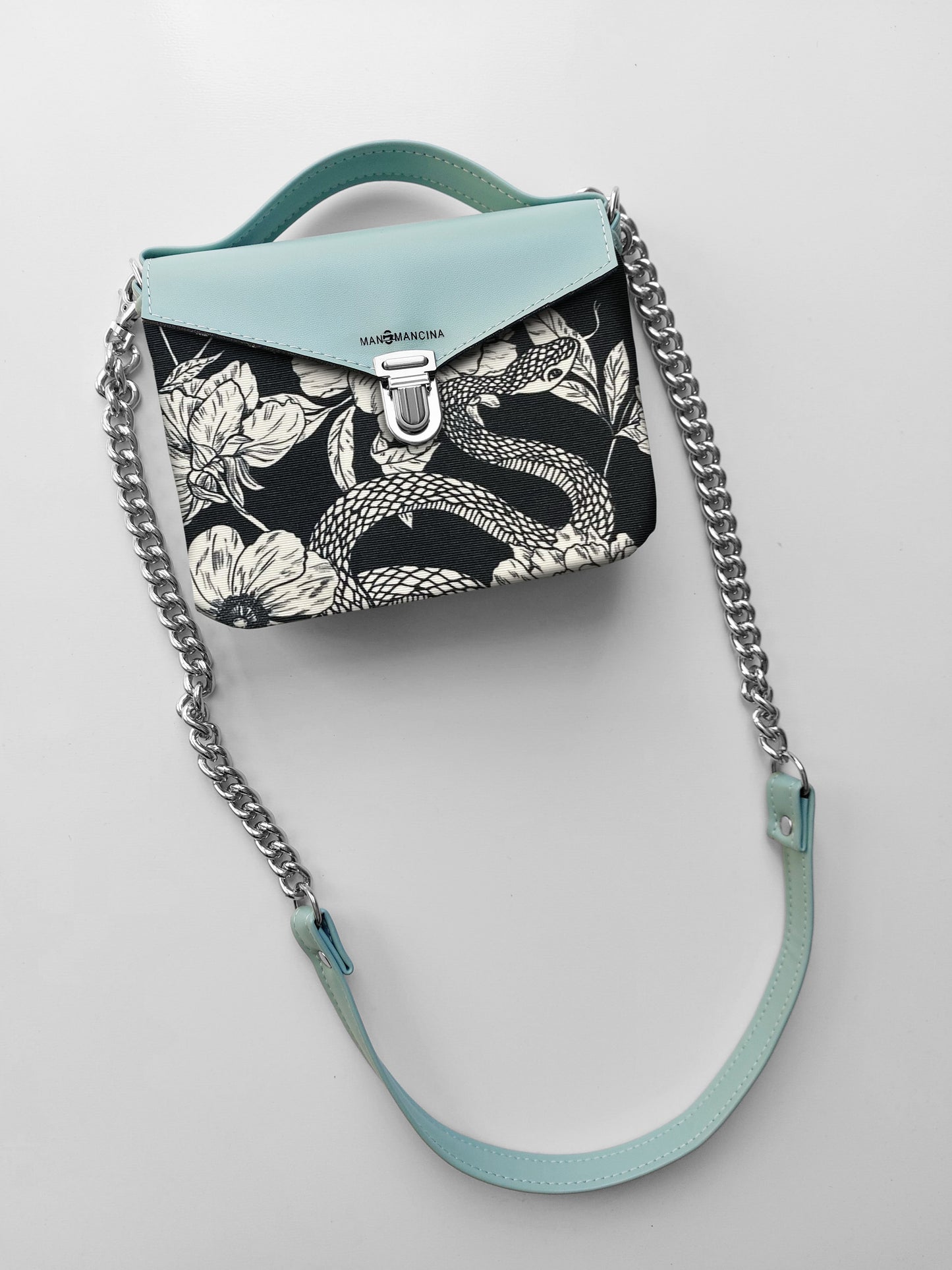 BORSETTA verde pastello / fiori serpenti