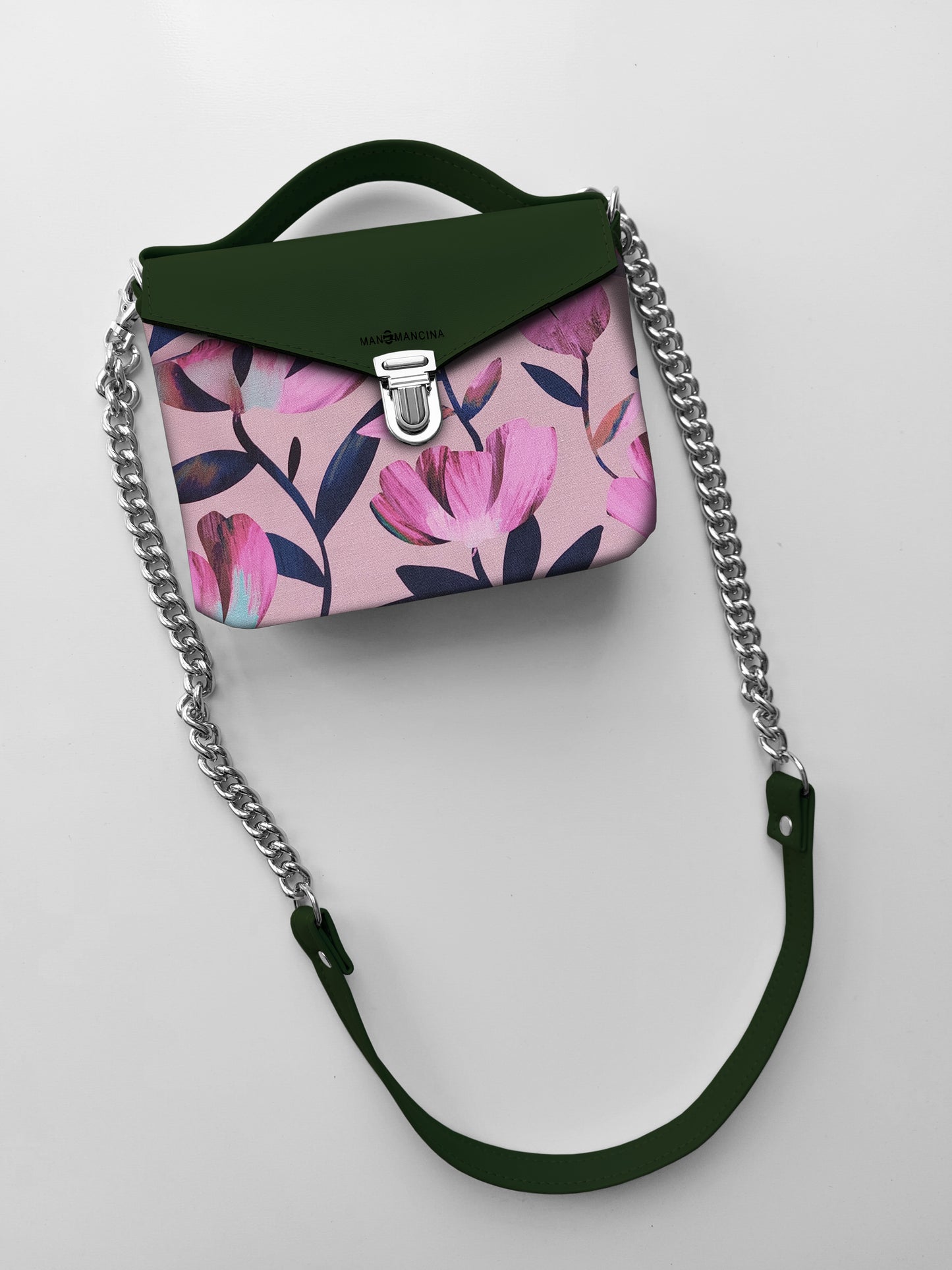 BORSETTA verde/flowers fucsia