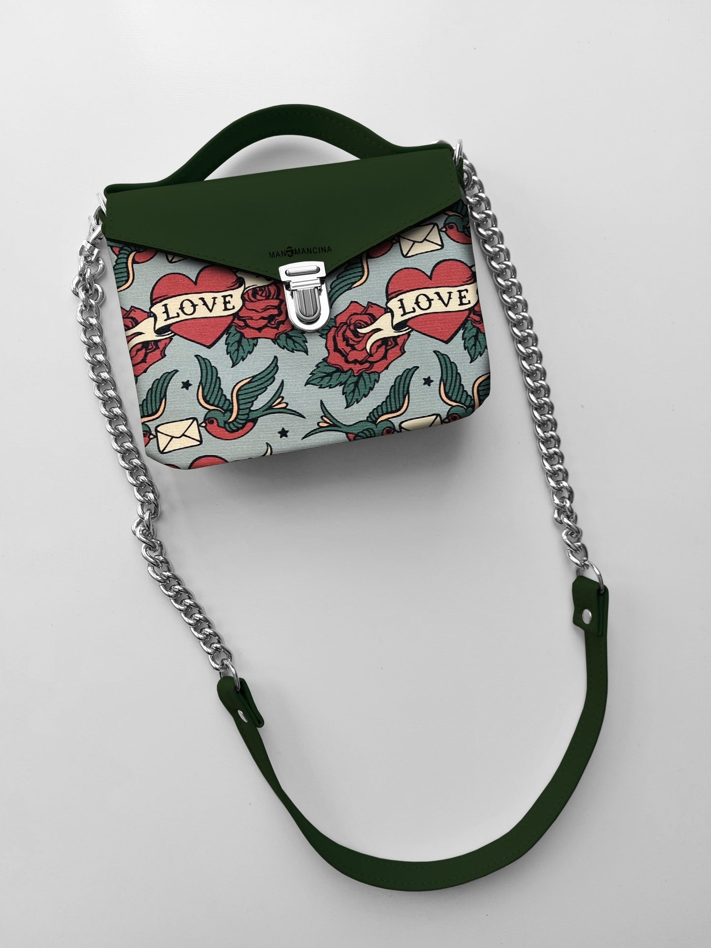 BORSETTA verde / love rondini