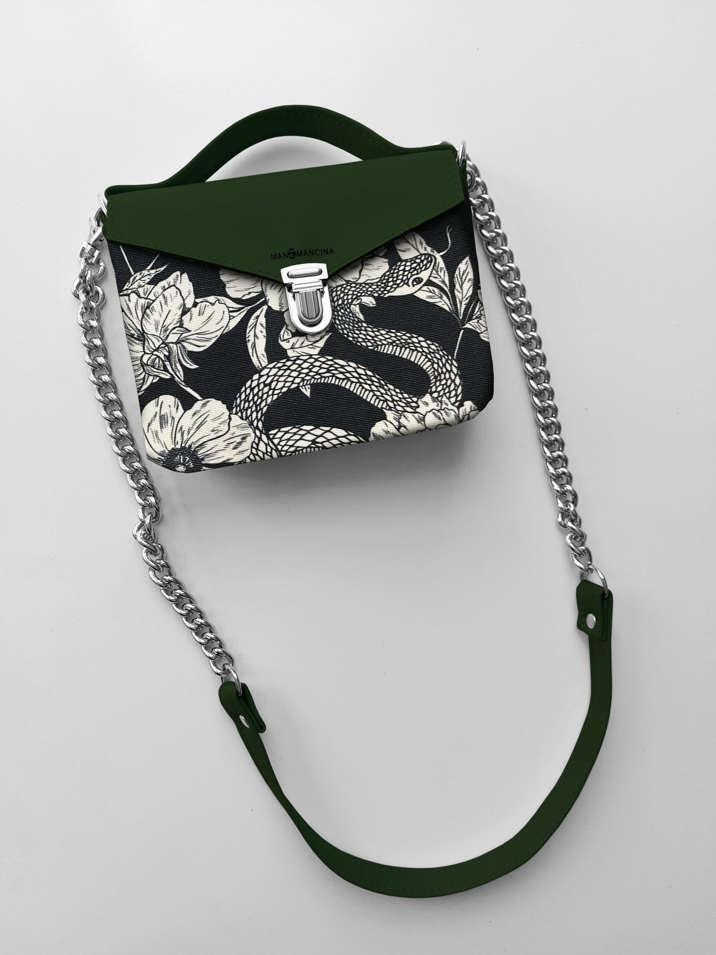 BORSETTA verde / fiori serpenti