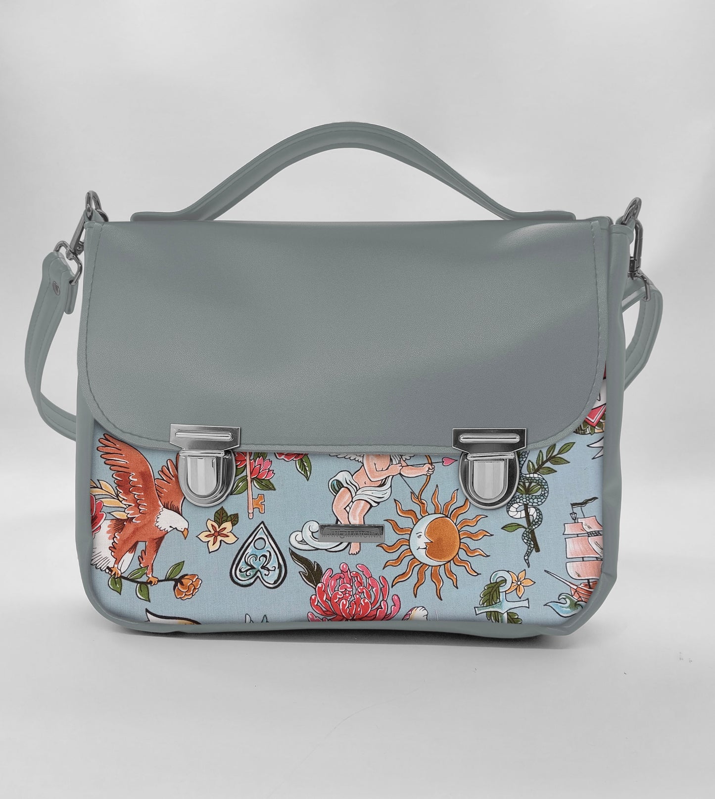 "DOTTY" VEGAN maxi SIMILPELLE grigio/tell tale azzurro