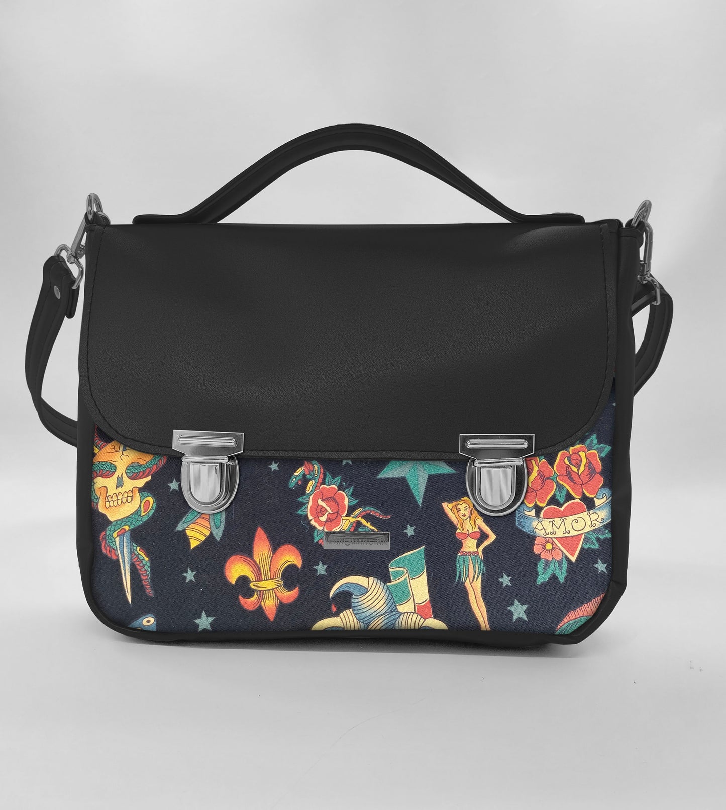 "DOTTY" VEGAN maxi SIMILPELLE nero/tattoo one