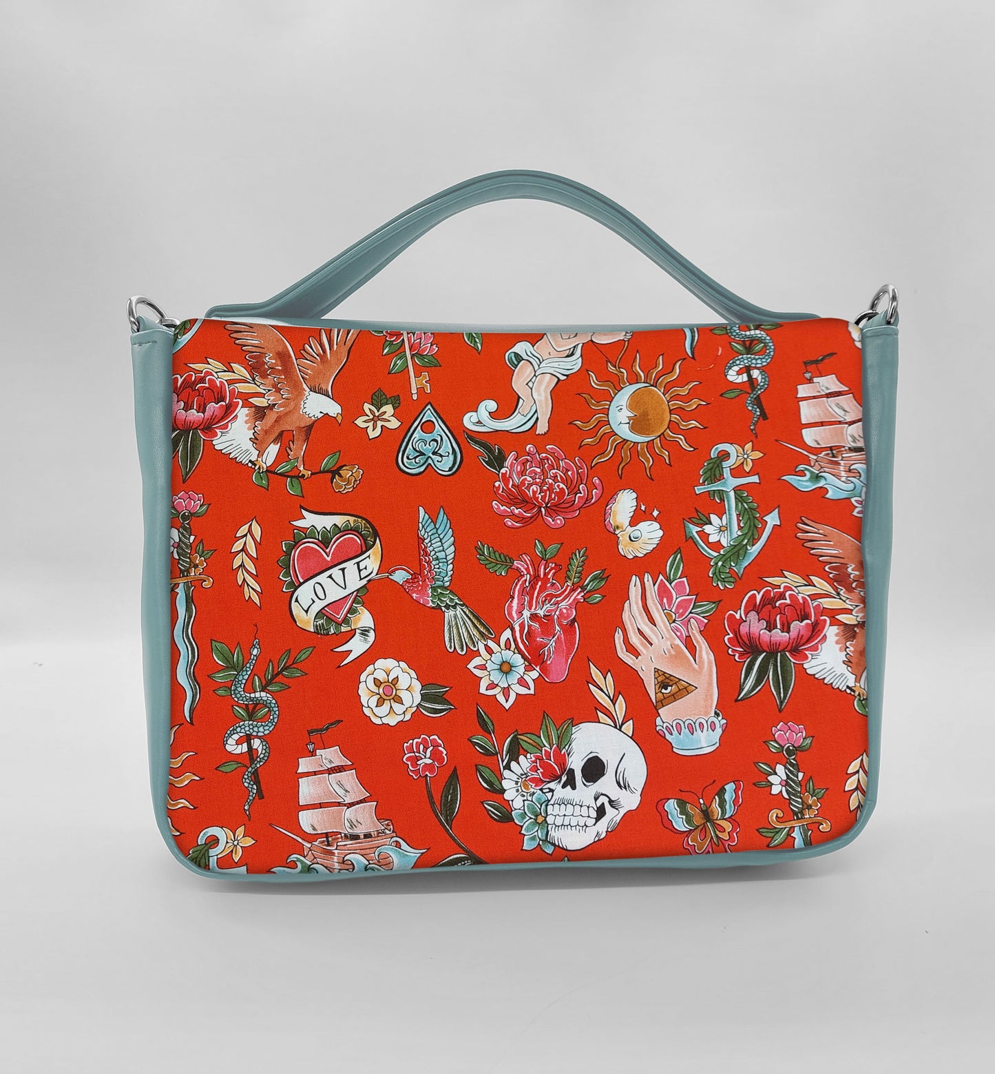 "DOTTY" VEGAN midi SIMILPELLE verde pastello/ tell tale rosso
