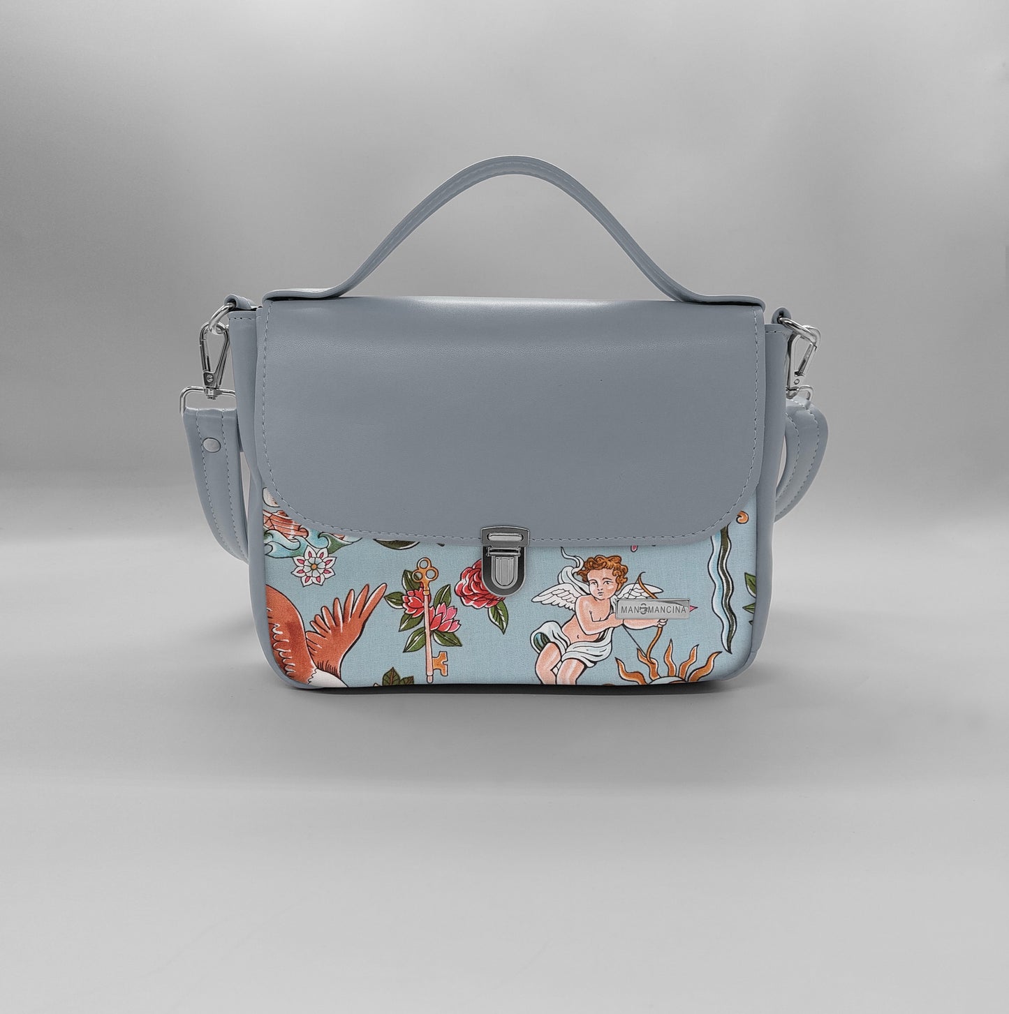 "DOTTY" VEGAN mini SIMILPELLE grigio / tell tale azzurro