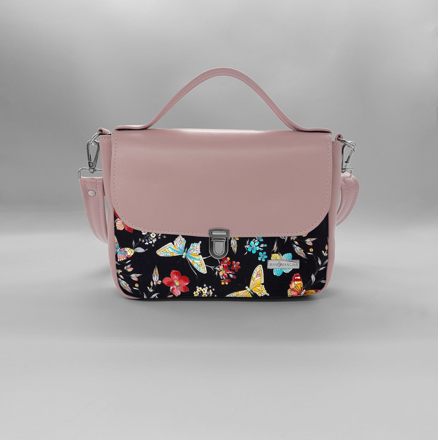 "DOTTY" VEGAN mini SIMILPELLE rosa antico / farfalle