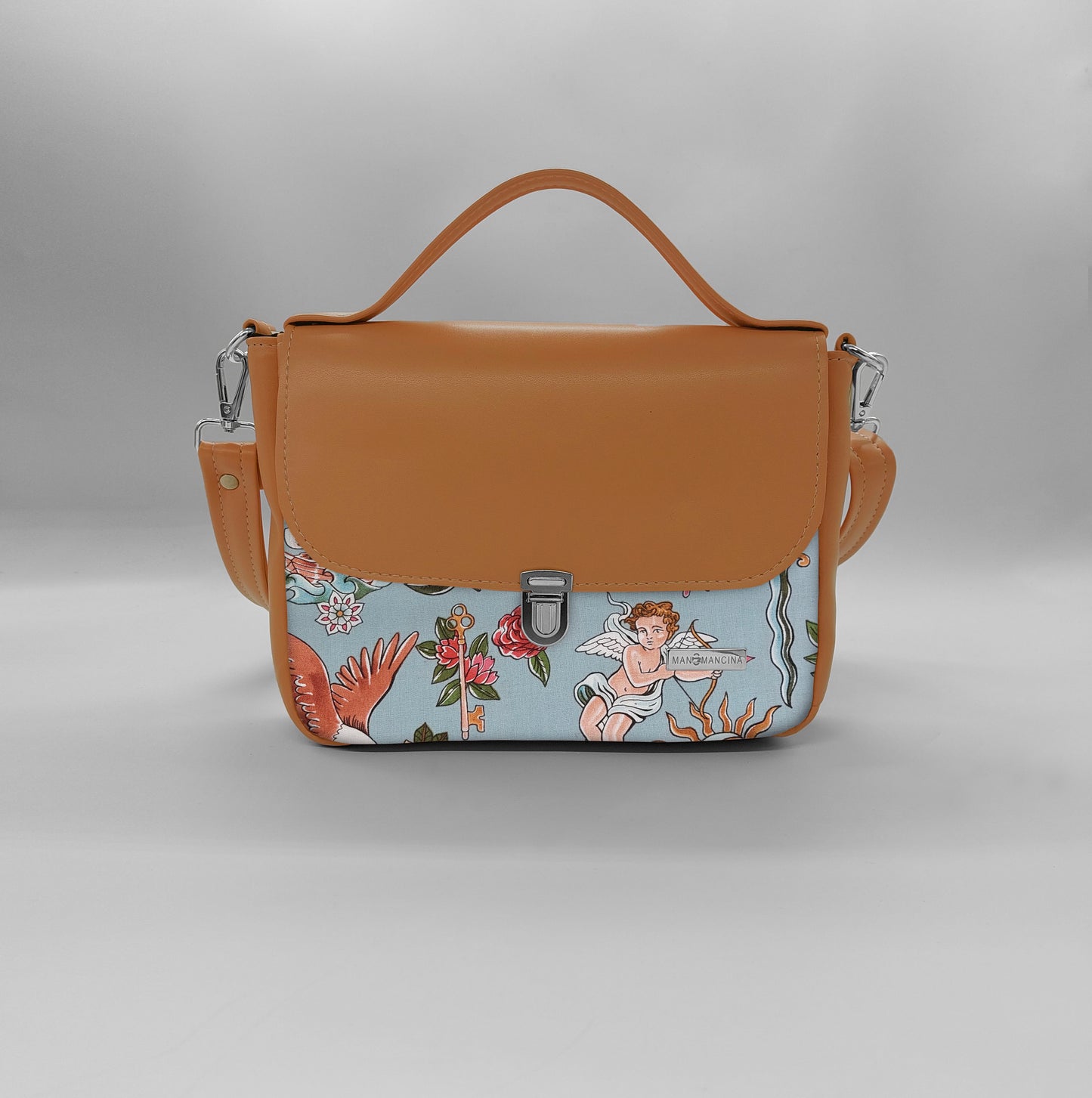 "DOTTY" VEGAN mini SIMILPELLE cuoio Tell Tale Azzurro