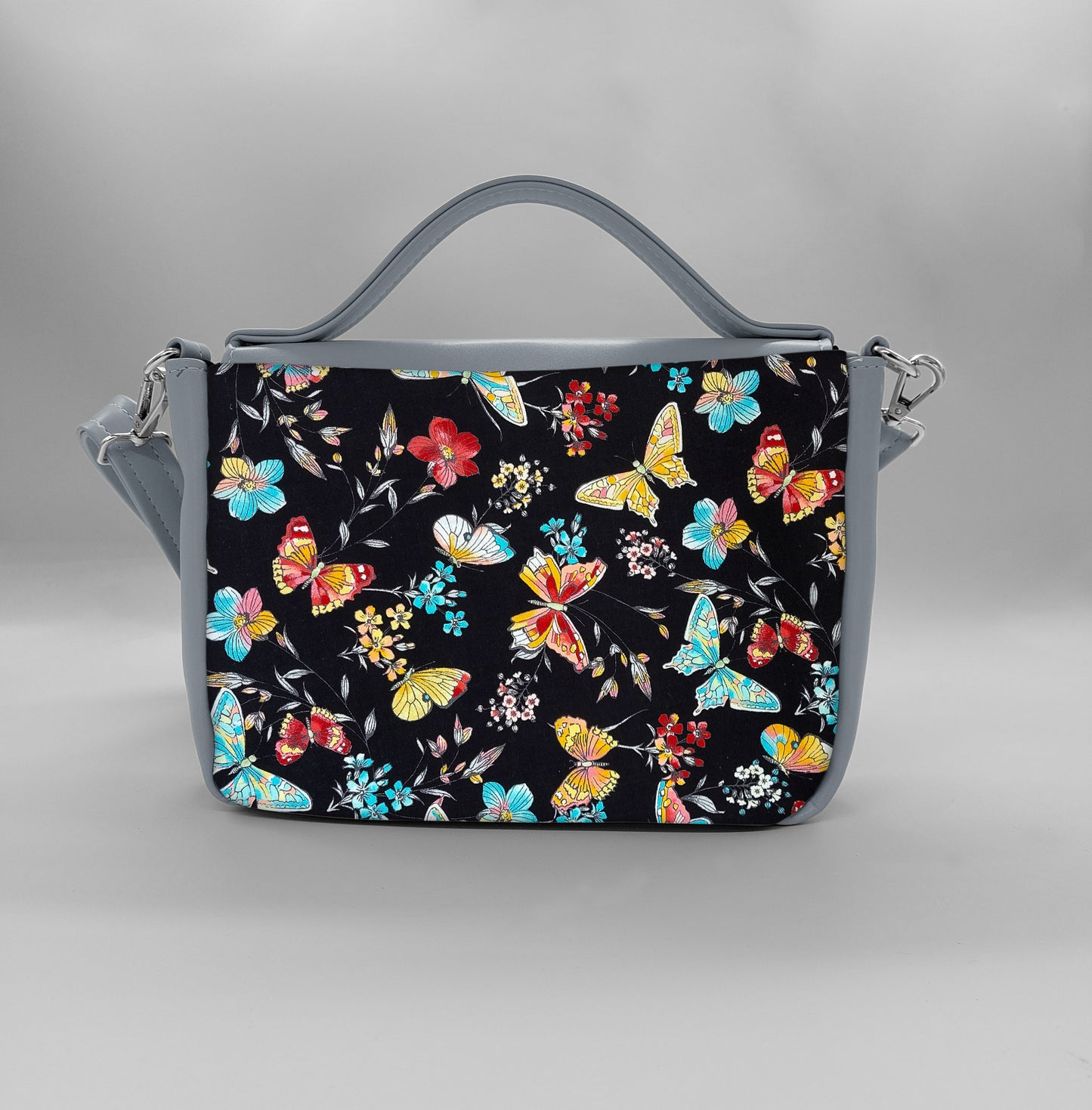 "DOTTY" VEGAN mini SIMILPELLE grigio / farfalle
