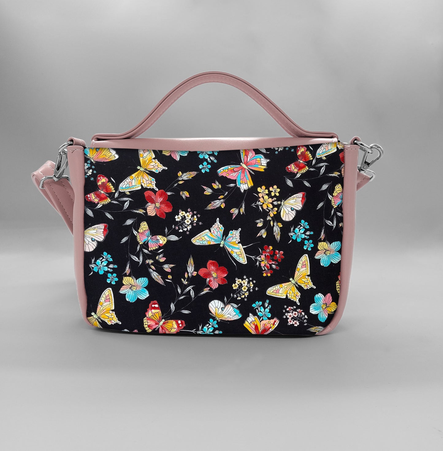 "DOTTY" VEGAN mini SIMILPELLE rosa antico / farfalle