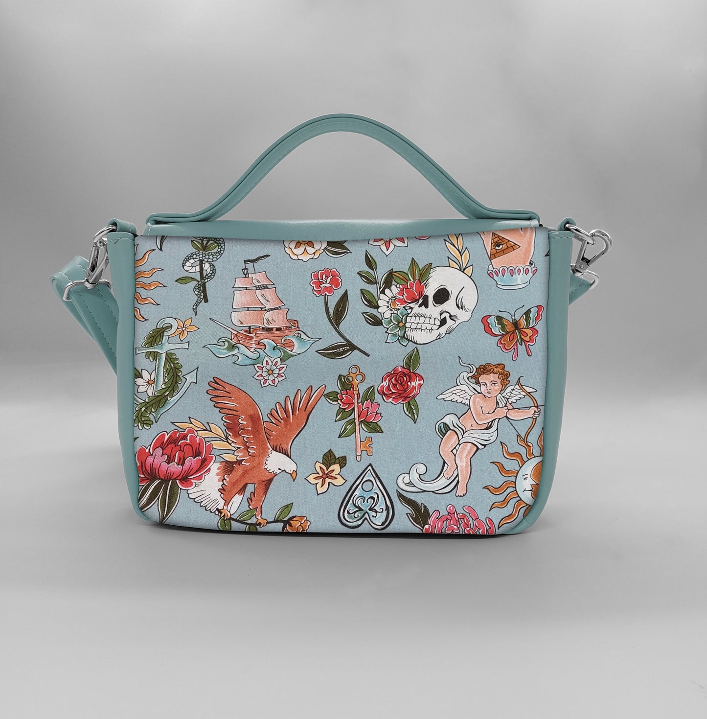 "DOTTY" VEGAN mini SIMILPELLE verde pastello /tell tale azzurro