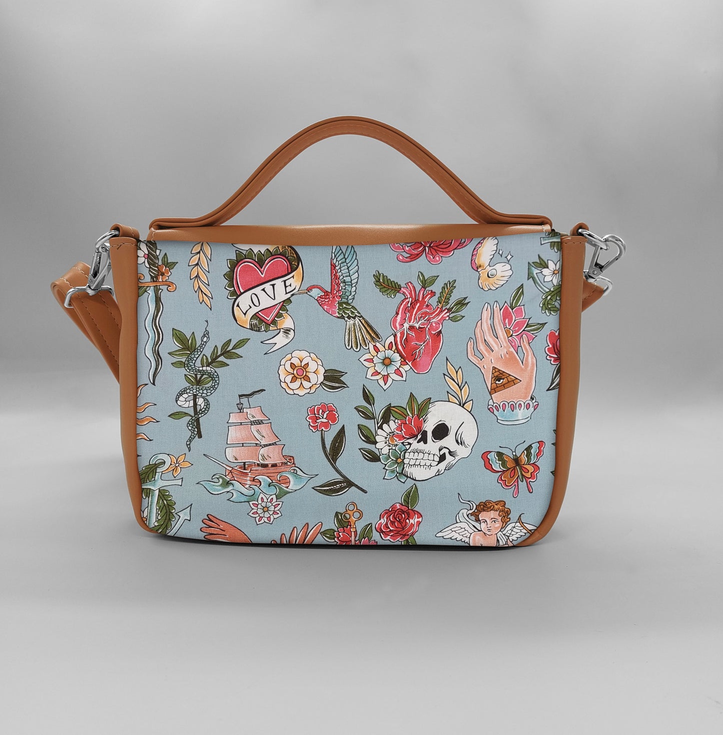 "DOTTY" VEGAN mini SIMILPELLE cuoio Tell Tale Azzurro