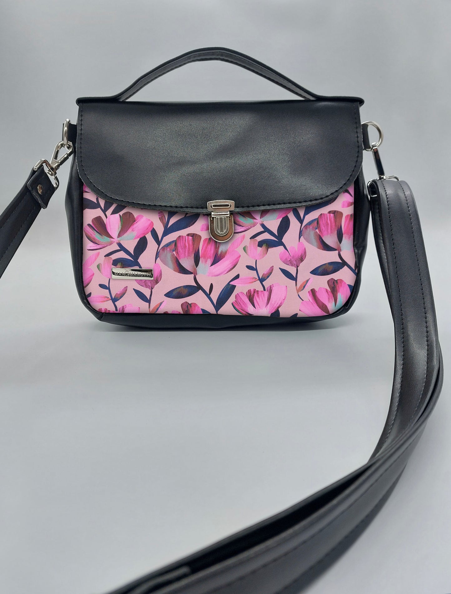 "DOTTY" VEGAN mini SIMILPELLE nera FLOWER FUCSIA