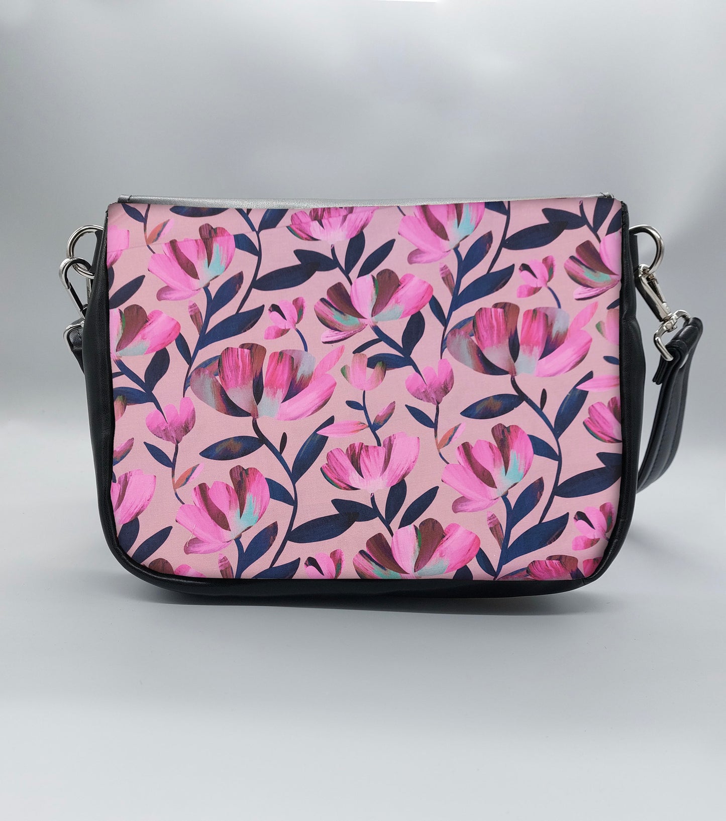 "DOTTY" VEGAN mini SIMILPELLE nera FLOWER FUCSIA