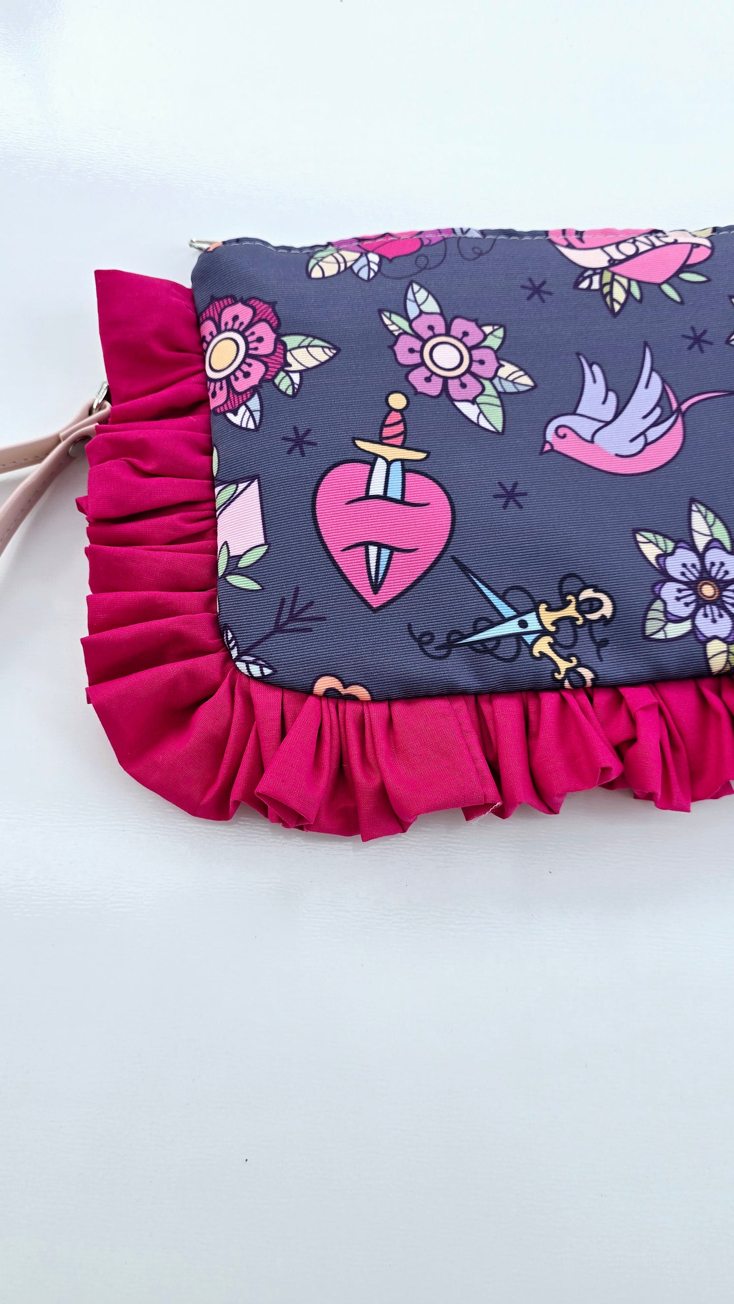 "MIRTA" pochette con rouches LOVE PINK