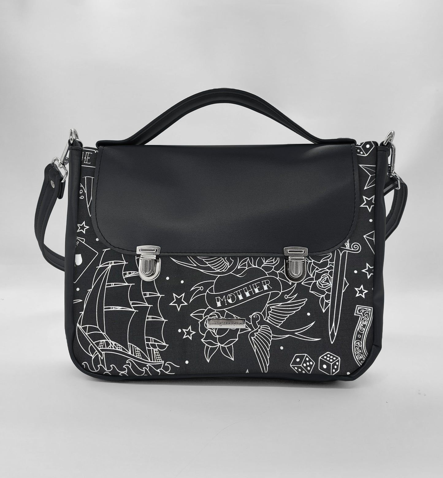 "DOTTY" VEGAN midi SIMILPELLE nero/tattoo black