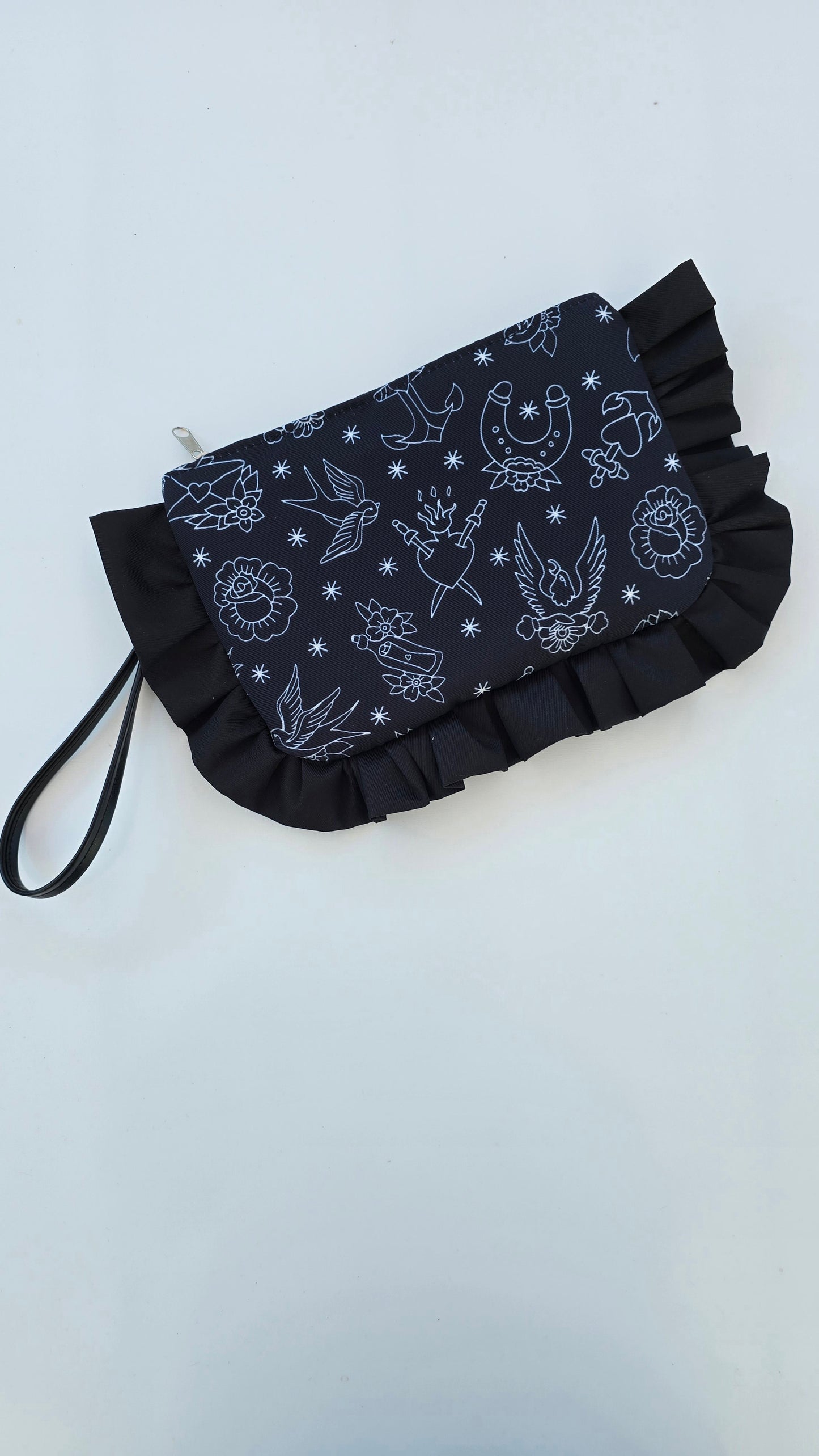 "MIRTA" pochette con rouches TATTOO BLACK