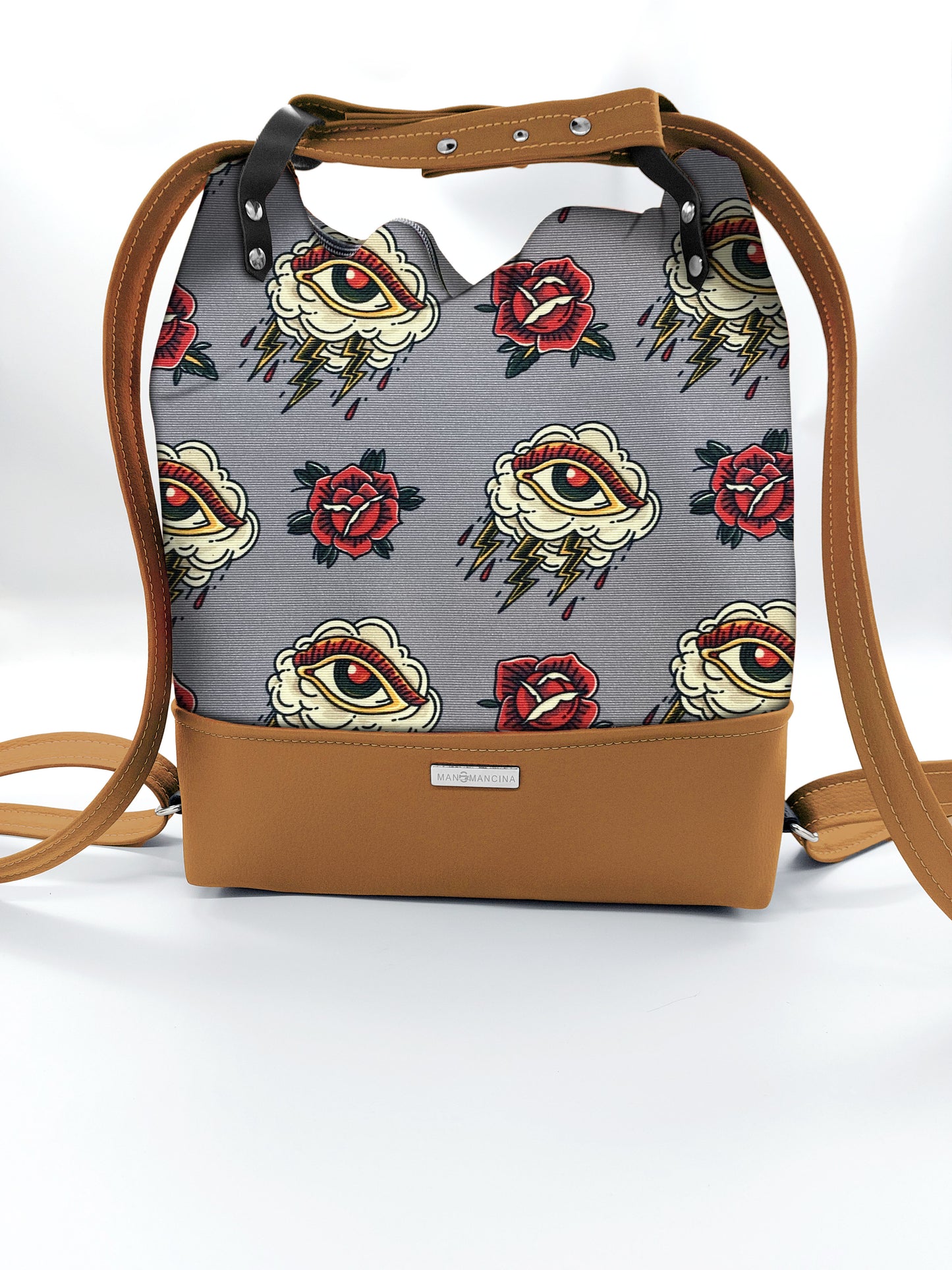 BORSA/ZAINO "BETTA" 2 IN 1 - CUOIO / tattoo grigio