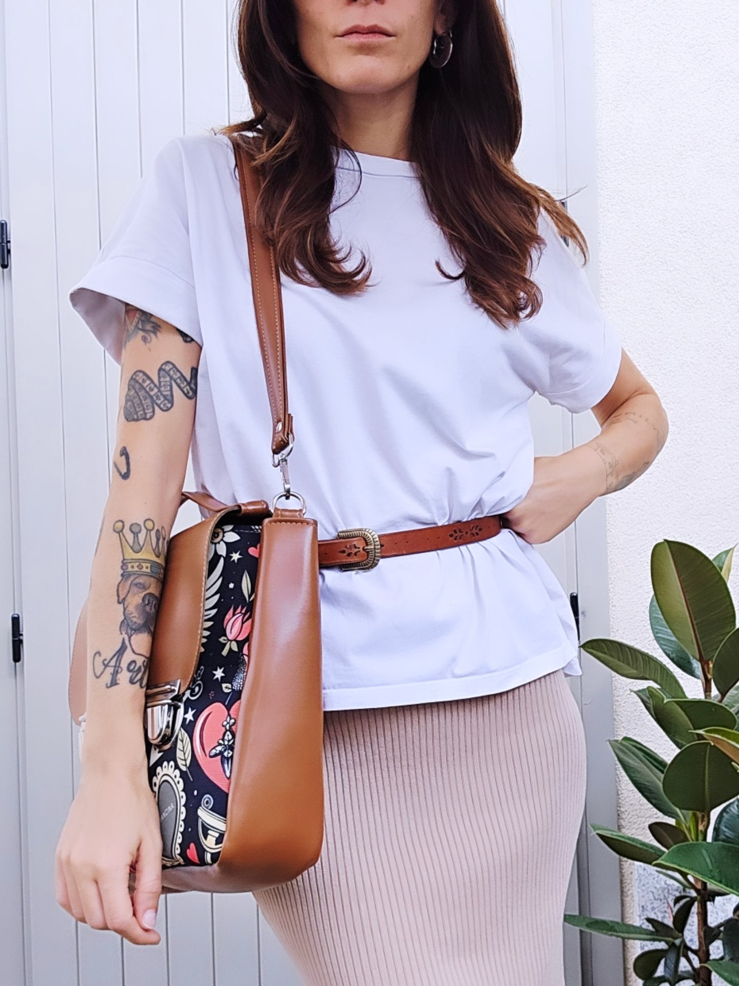 "DOTTY" VEGAN maxi SIMILPELLE cuoio/tattoo love