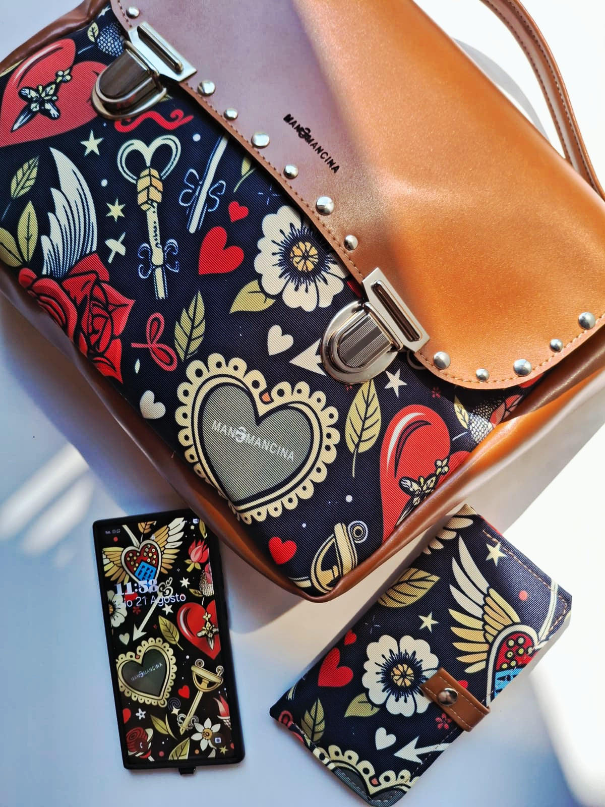 "DOTTY" VEGAN maxi SIMILPELLE cuoio/tattoo love