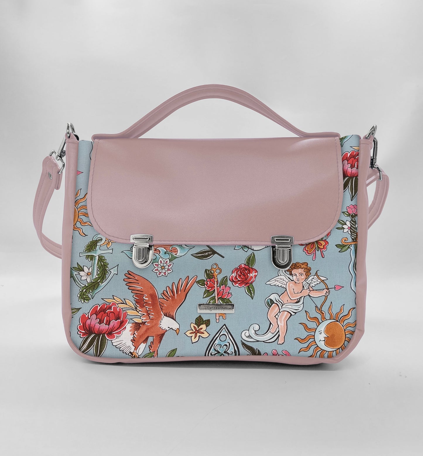 "DOTTY" VEGAN midi SIMILPELLE rosa antico/tall tale azzurro