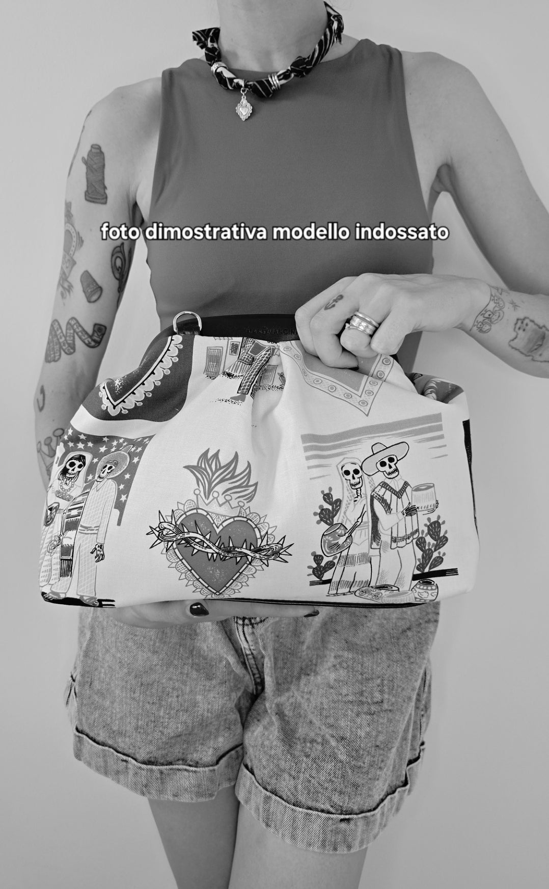 BORSA CLIC CLAC tracolla regolabile nero/tattoo love