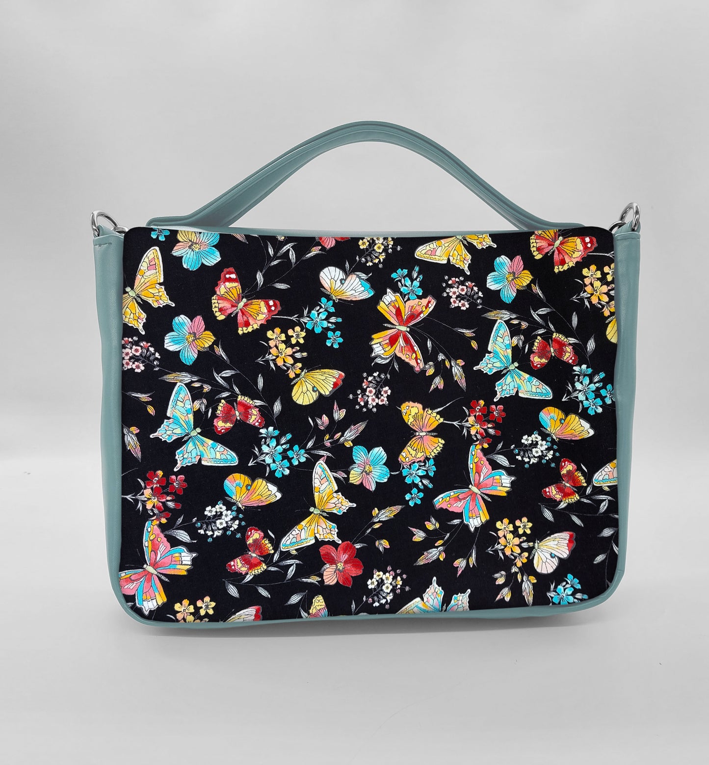 "DOTTY" VEGAN midi SIMILPELLE verde pastello/farfalle