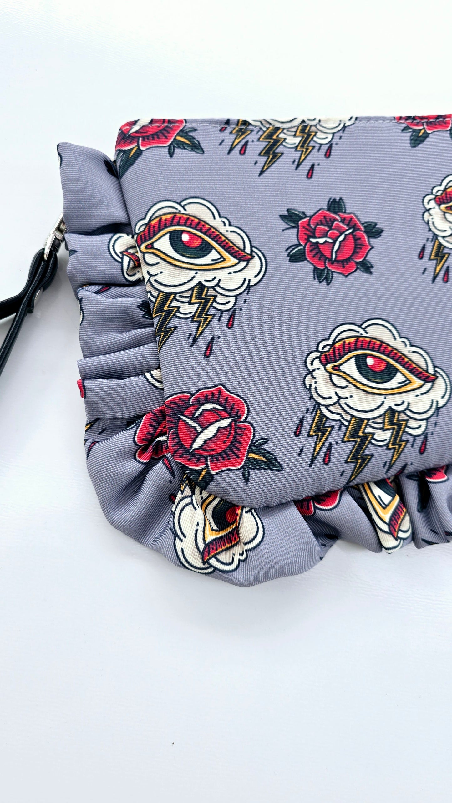 "MIRTA" pochette con rouches TATTOO GRIGIO