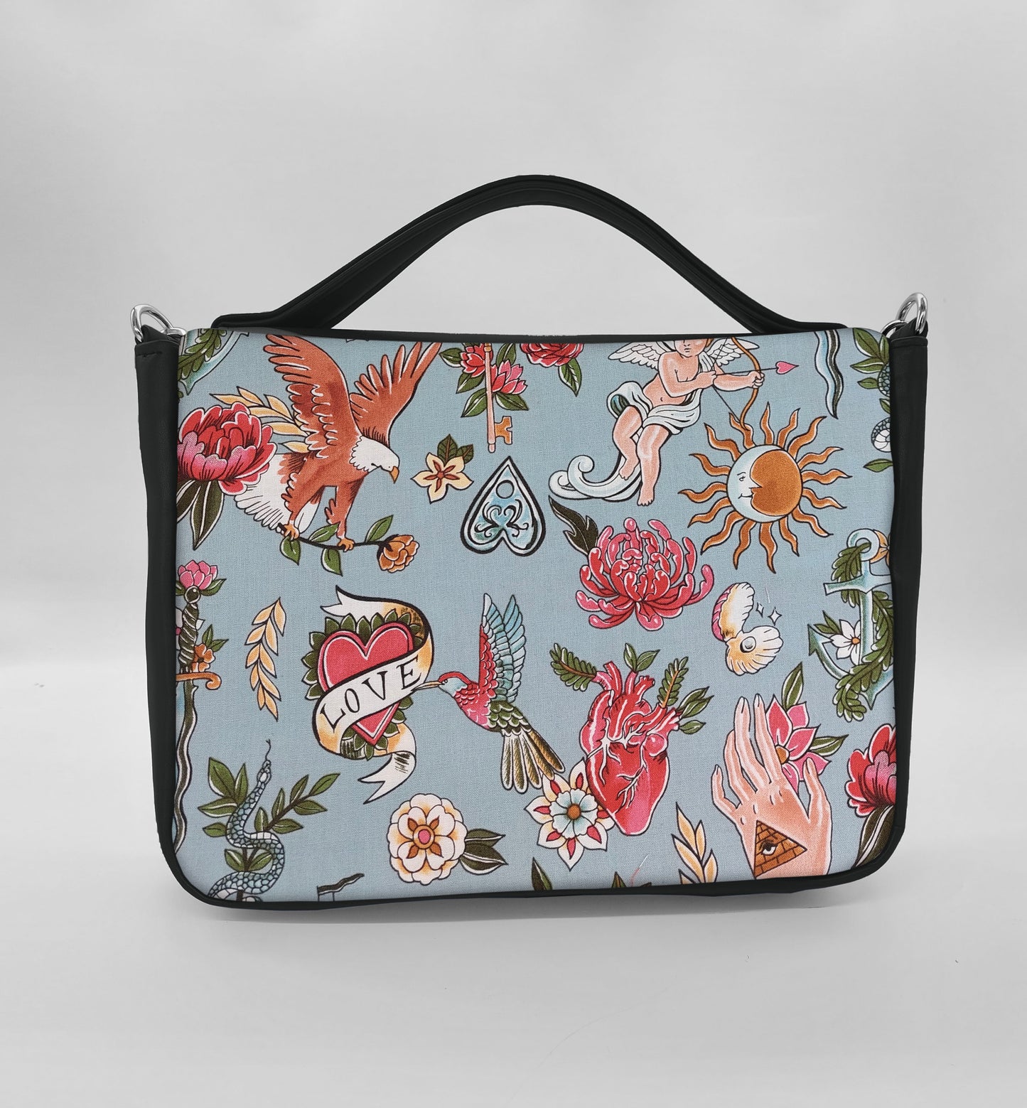 "DOTTY" VEGAN midi SIMILPELLE nero/tall tale azzurro