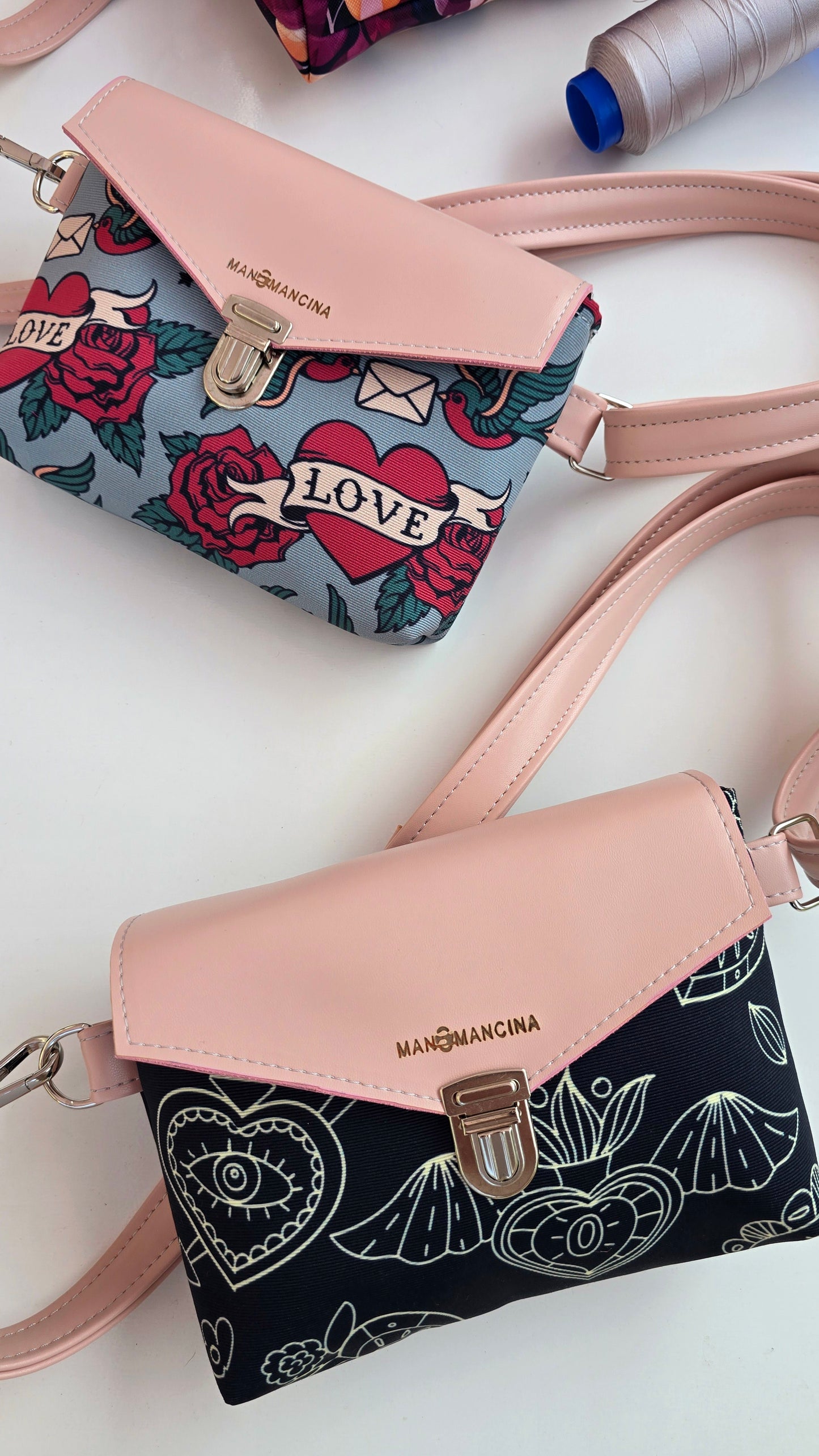 MARSUPIELLO rosa pastello/rondini love