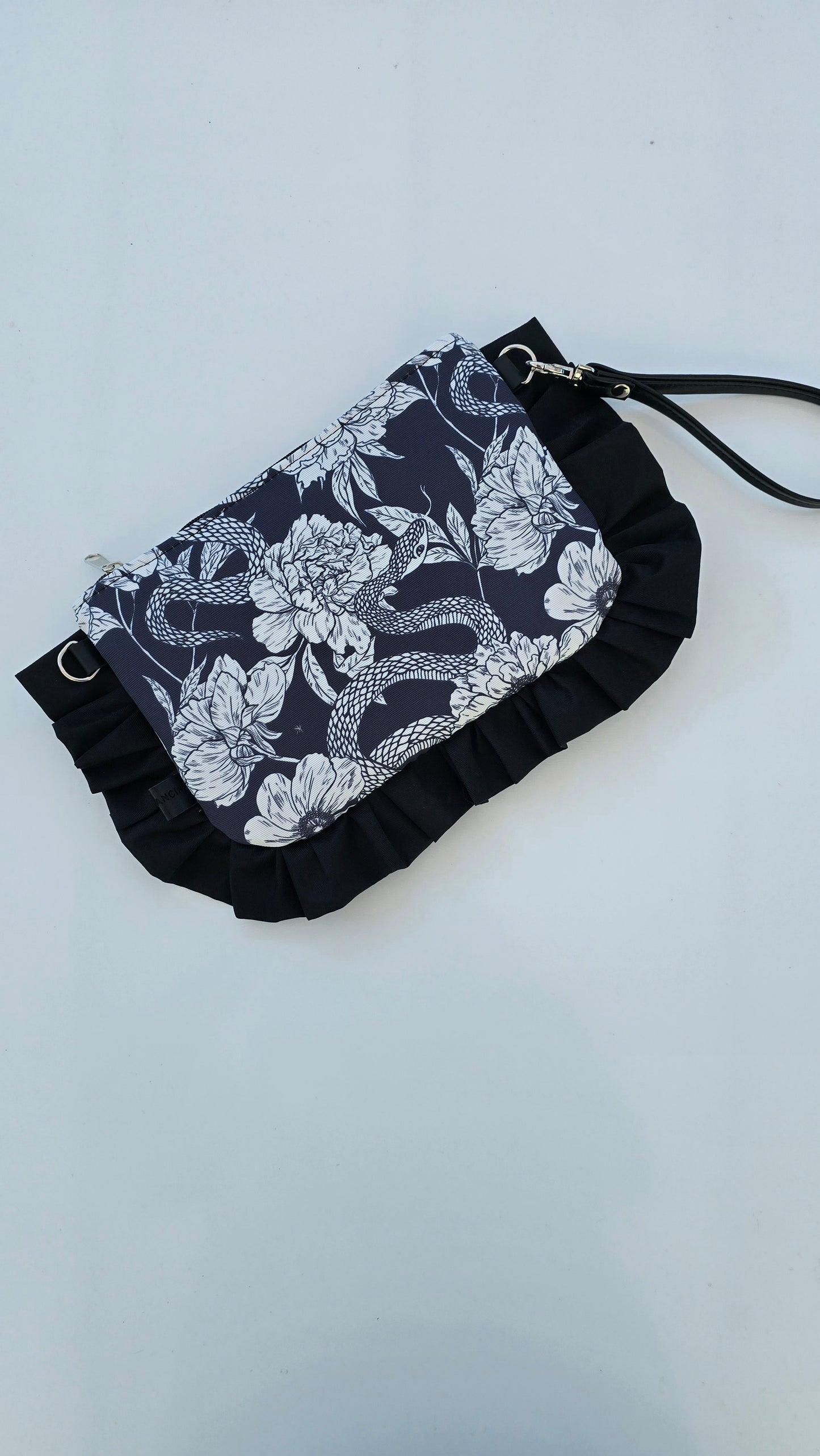 "MIRTA" pochette con rouches FIORI SERPENTI