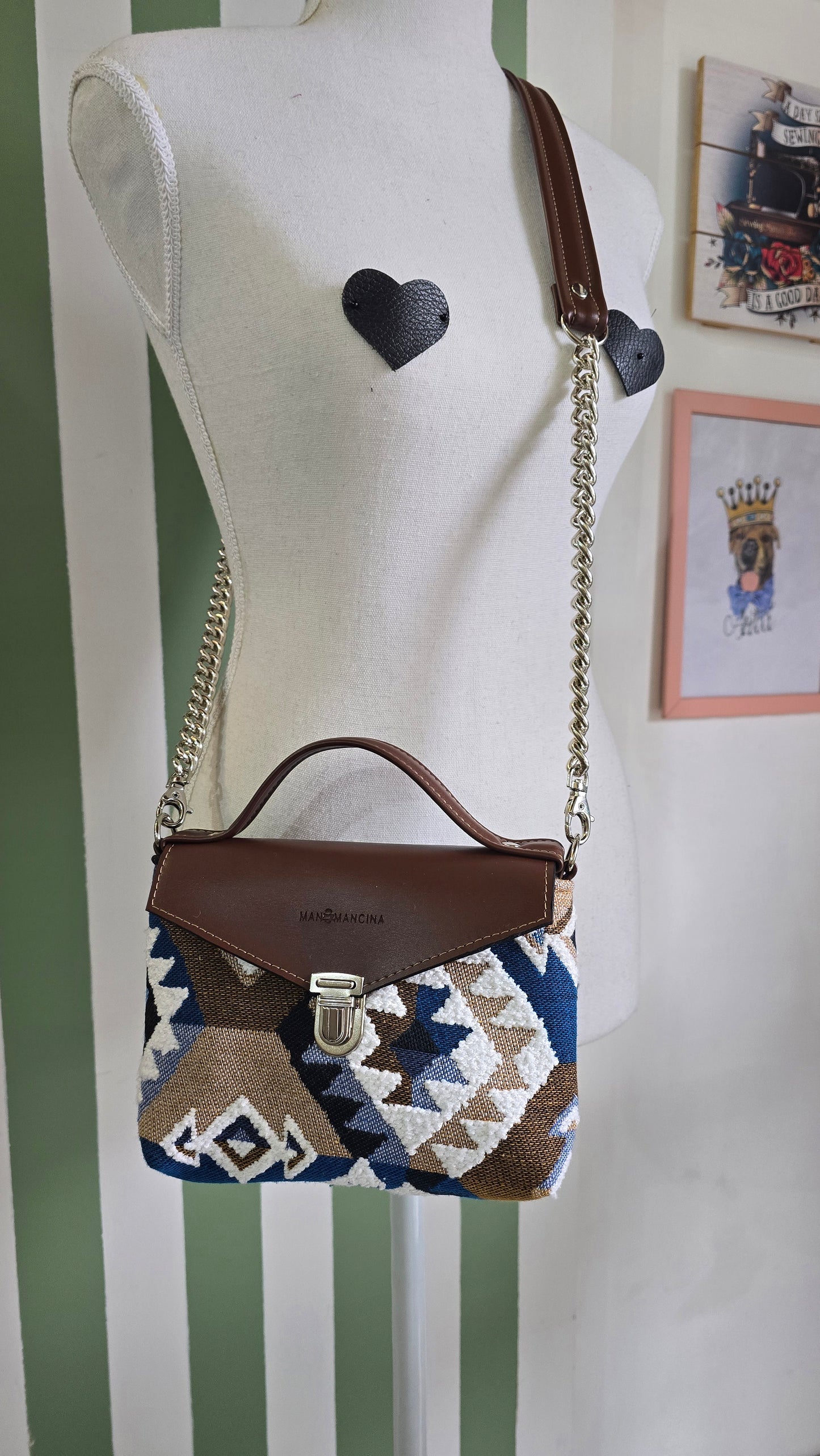 BORSETTA chocolate / kilim blu