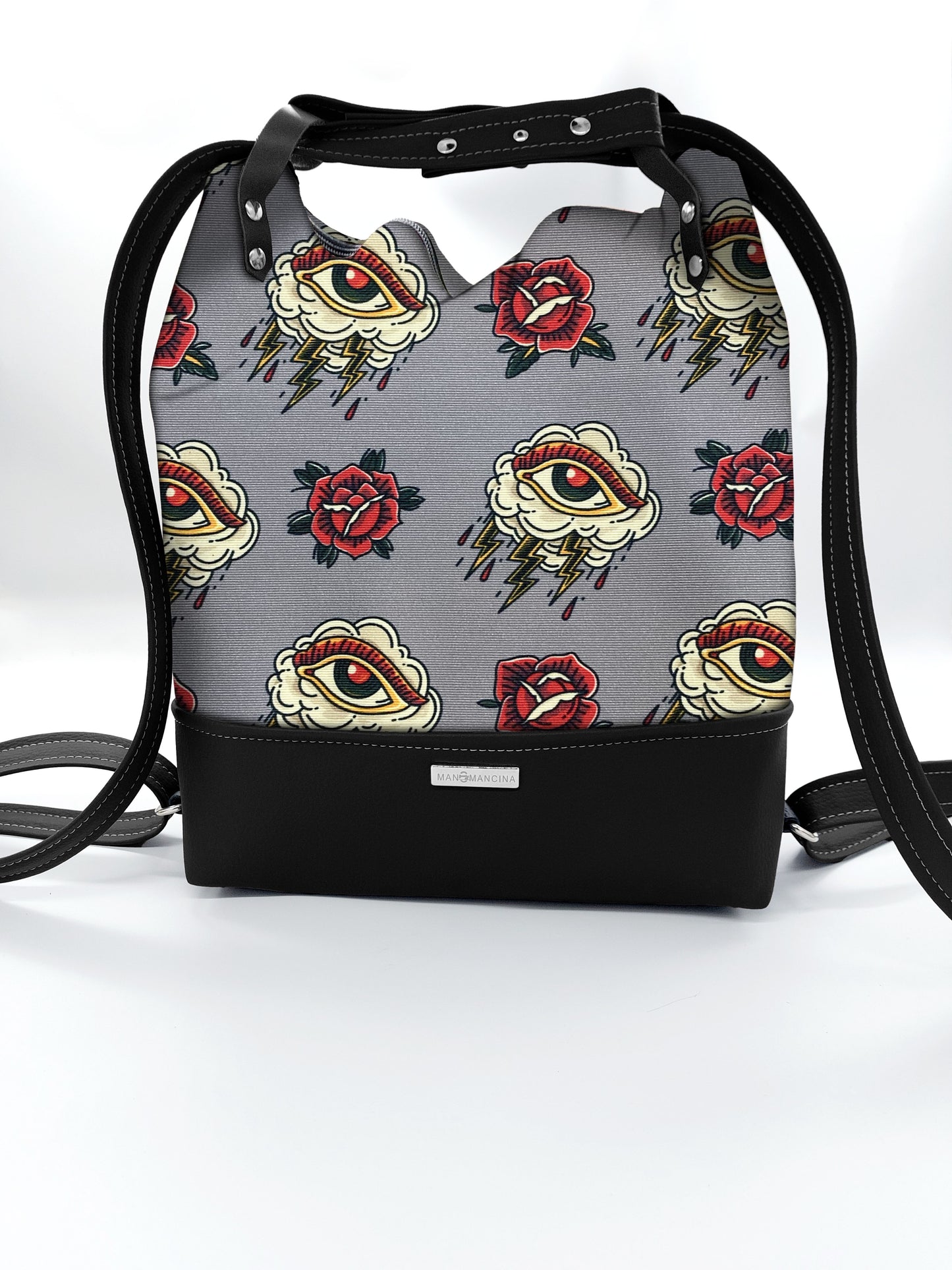 BORSA/ZAINO "BETTA" 2 IN 1 - NERO / tattoo grigio