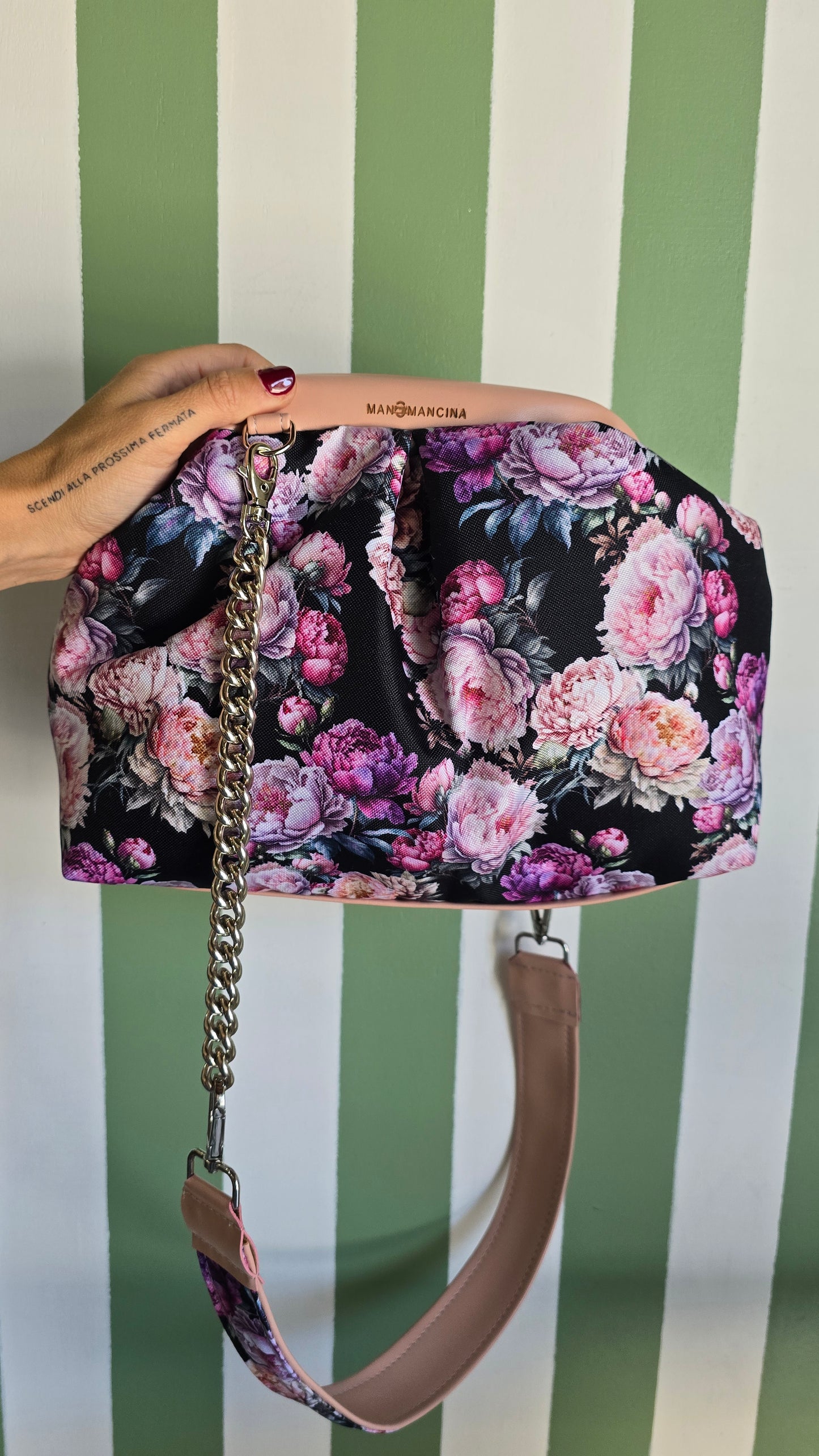 BORSA CLIC CLAC rosa antico / fiori peonie