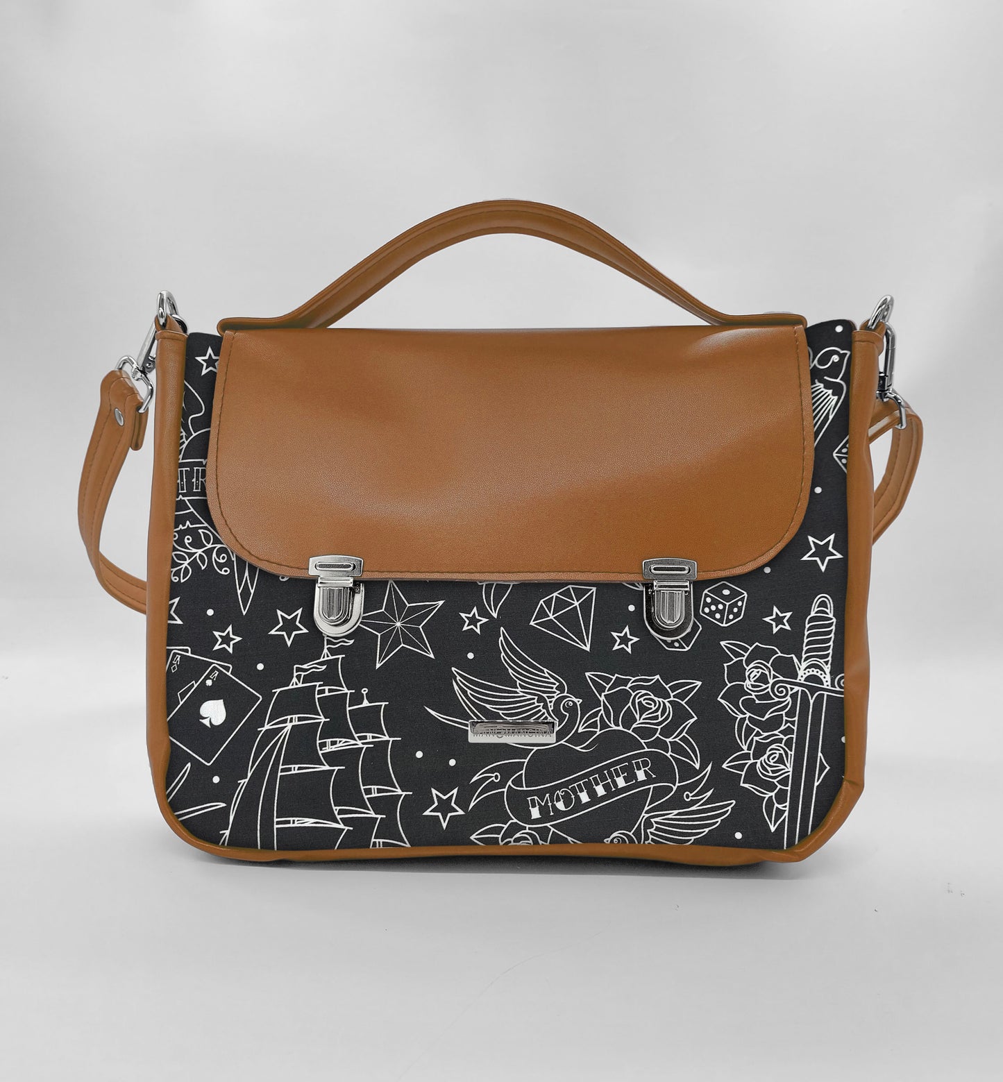 "DOTTY" VEGAN midi SIMILPELLE cuoio/tattoo black